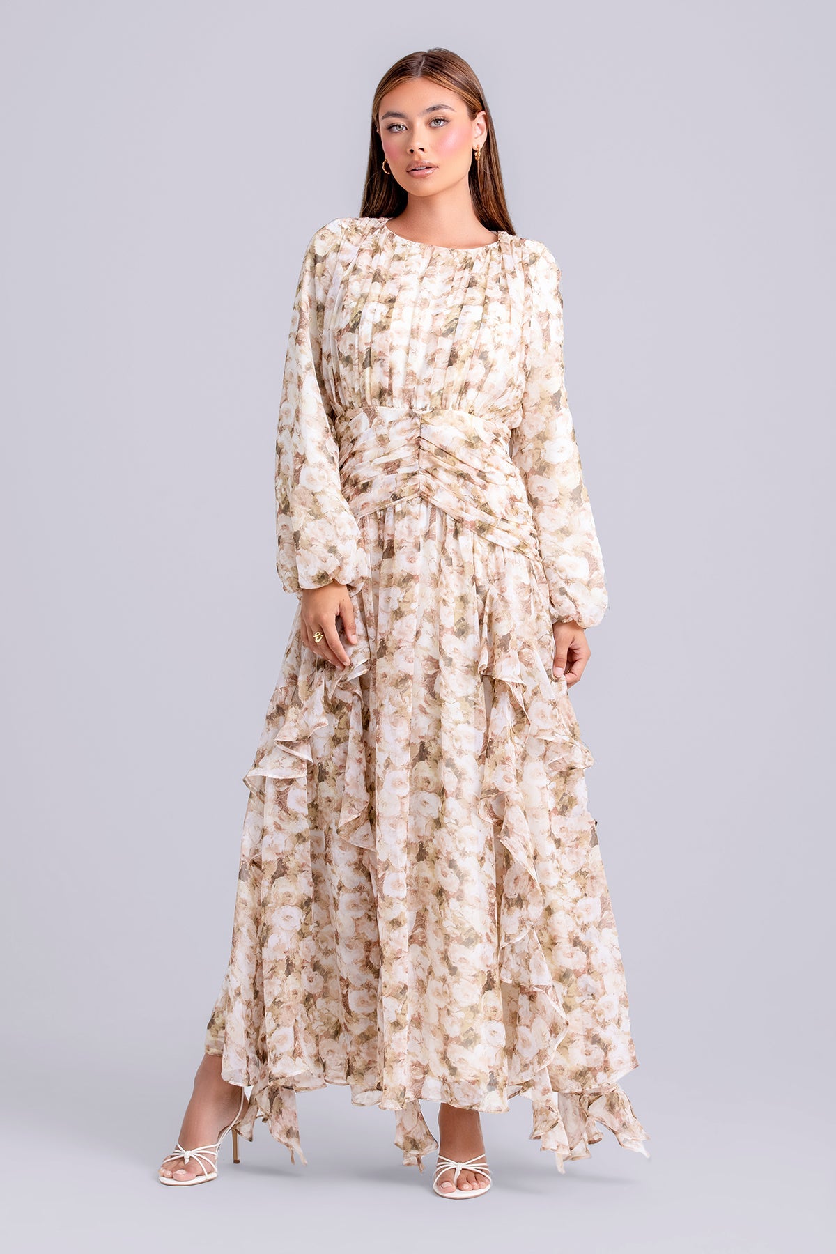 Inaya Floral Ruffle Maxi Dress- Mist Inaya Floral Ruffle Maxi Dress- Mist