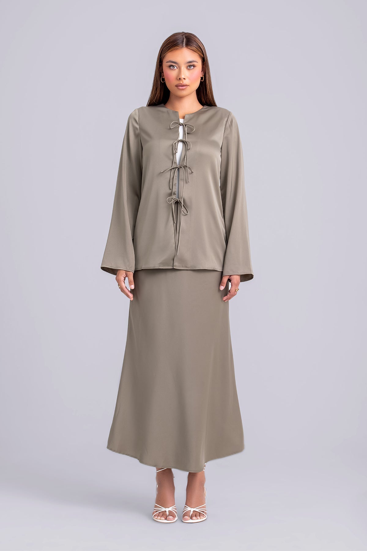 Layan Satin Top and Maxi Skirt Set Moss Zahraa The Label
