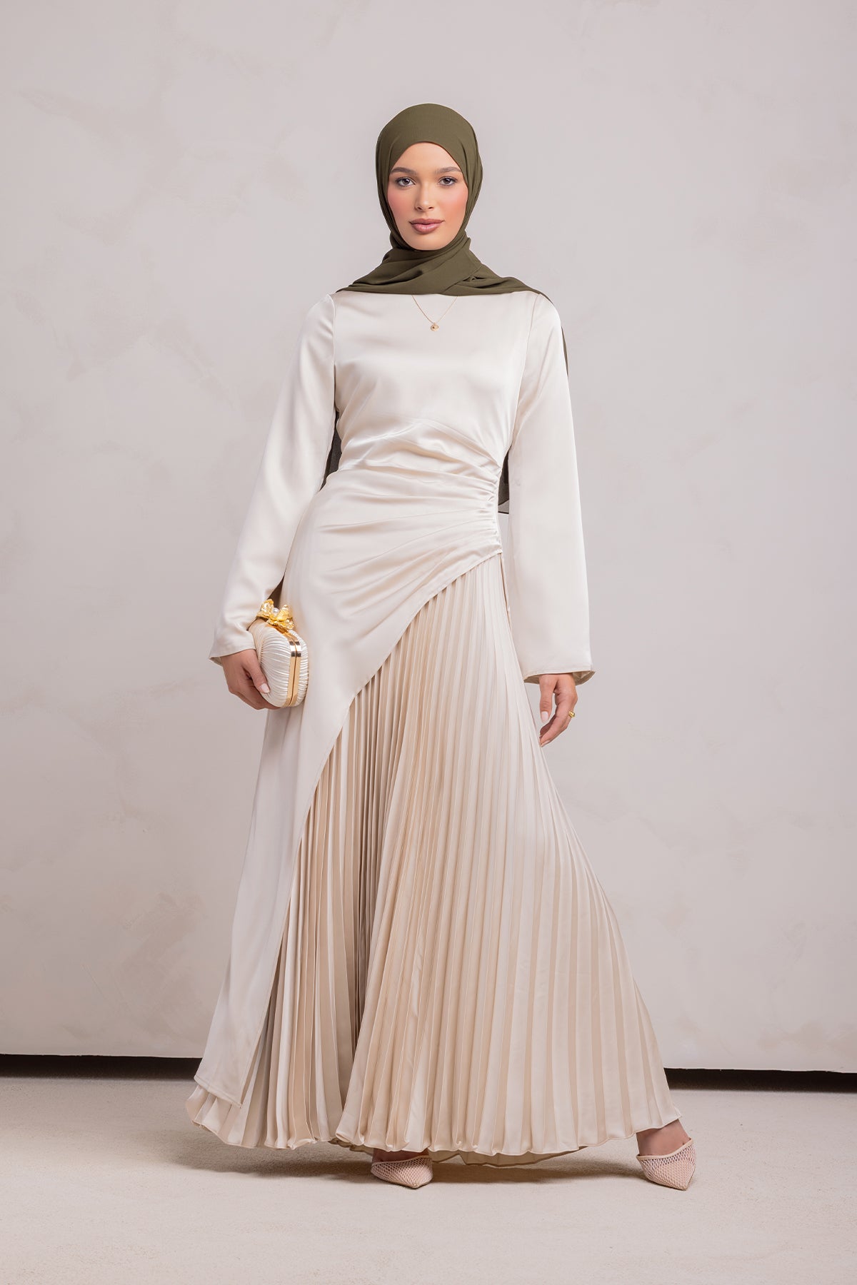 green emerald velvet dress Ascia Asymmetrical Tunic & Skirt Set