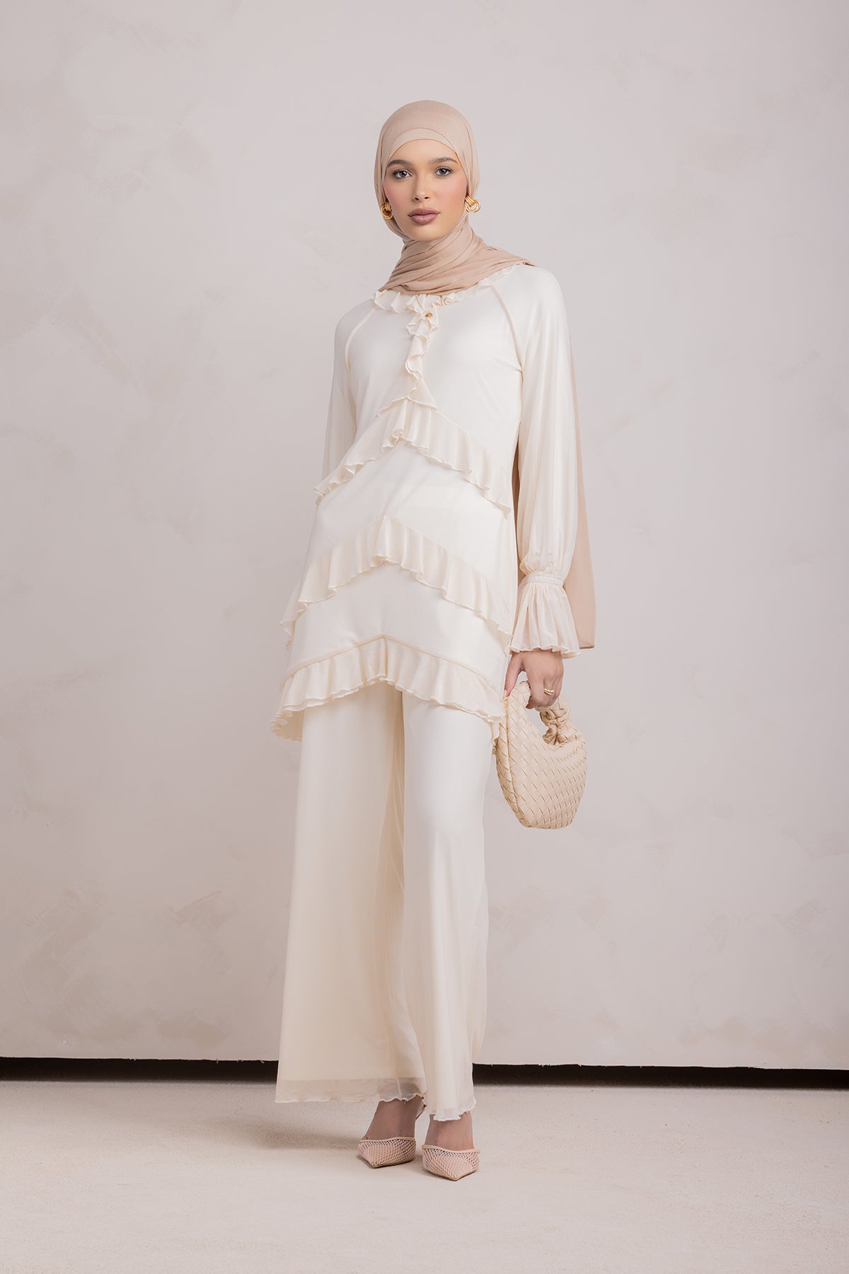 Layali Mesh Top & Pant Set- Off White