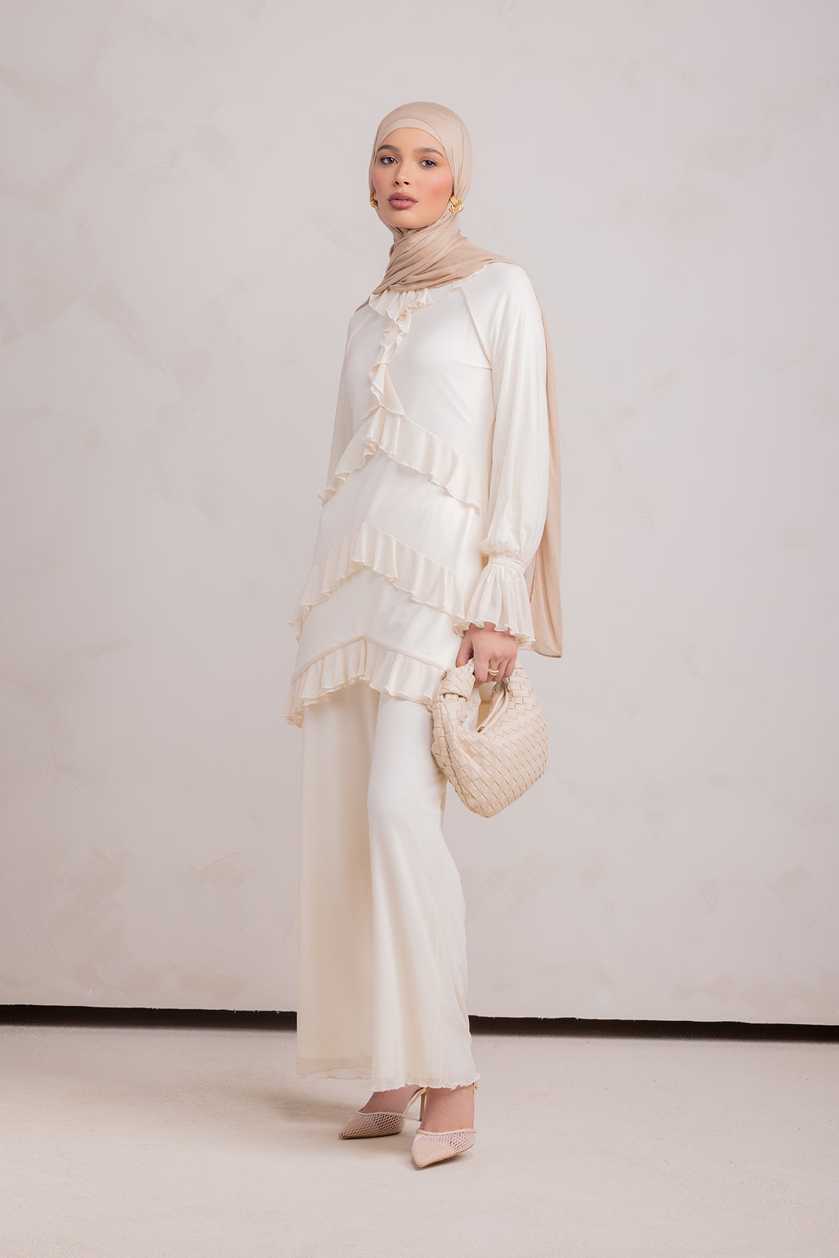 Layali Mesh Top & Pant Set- Off White