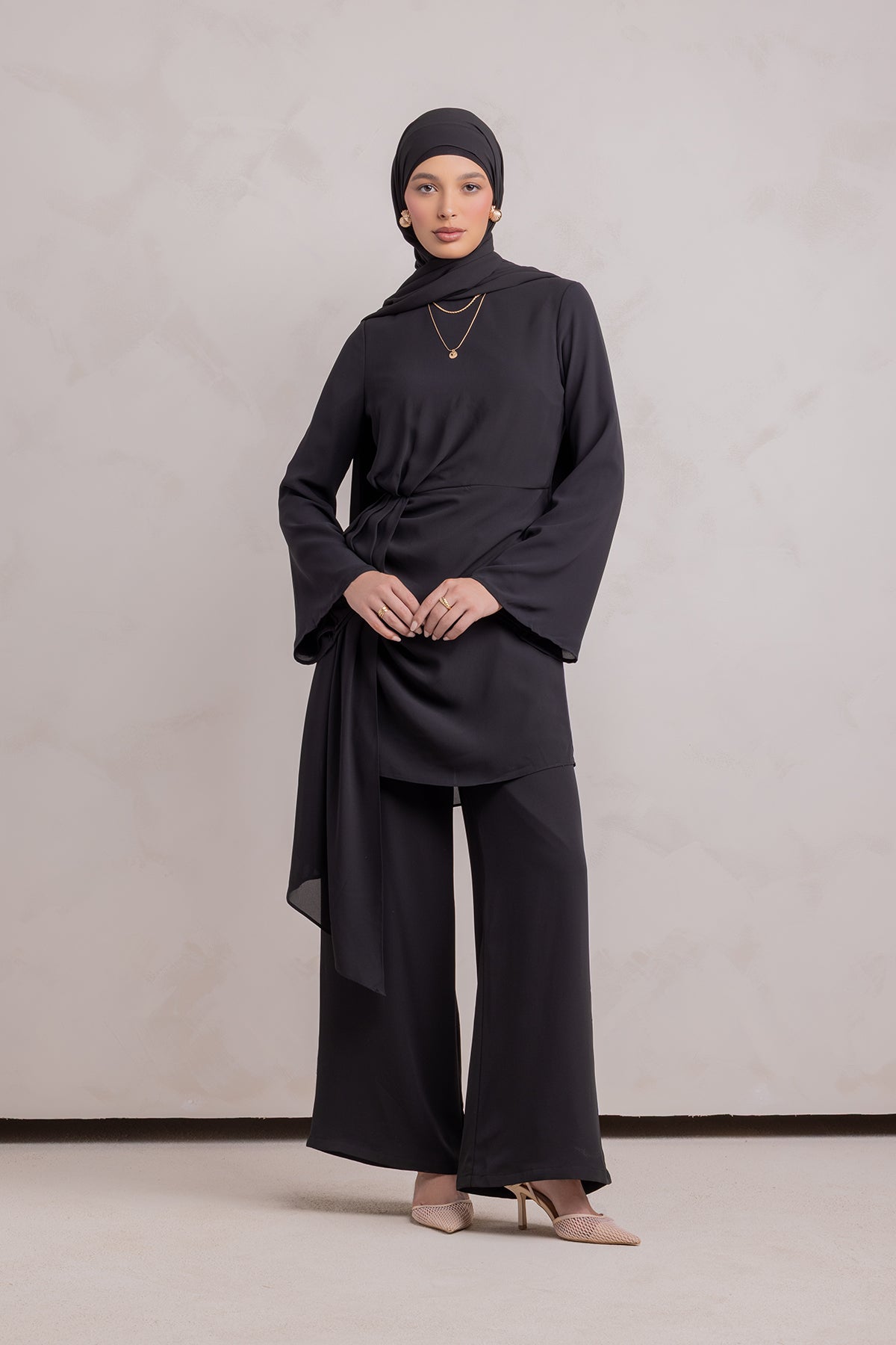 Nada Asymmetrical Tunic & Pant Set - Black