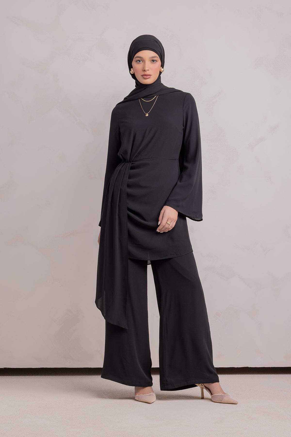 Nada Asymmetrical Tunic & Pant Set - Black
