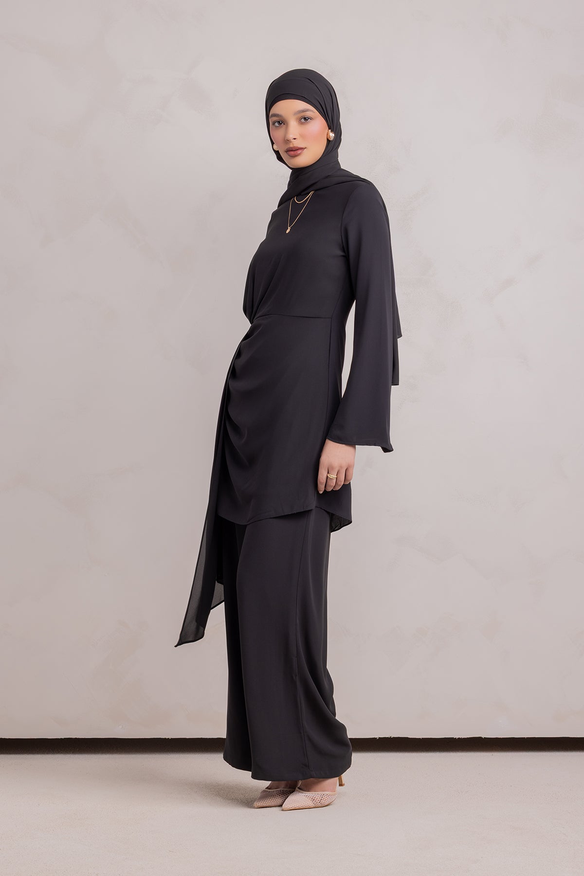 Nada Asymmetrical Tunic & Pant Set - Black