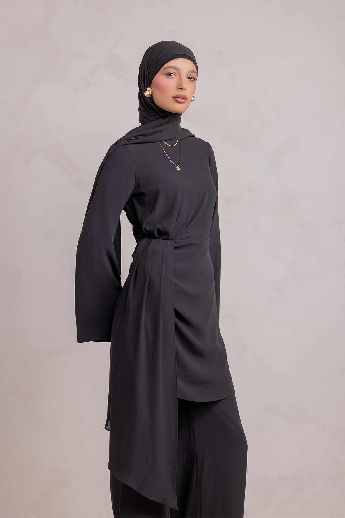 Nada Asymmetrical Tunic & Pant Set - Black