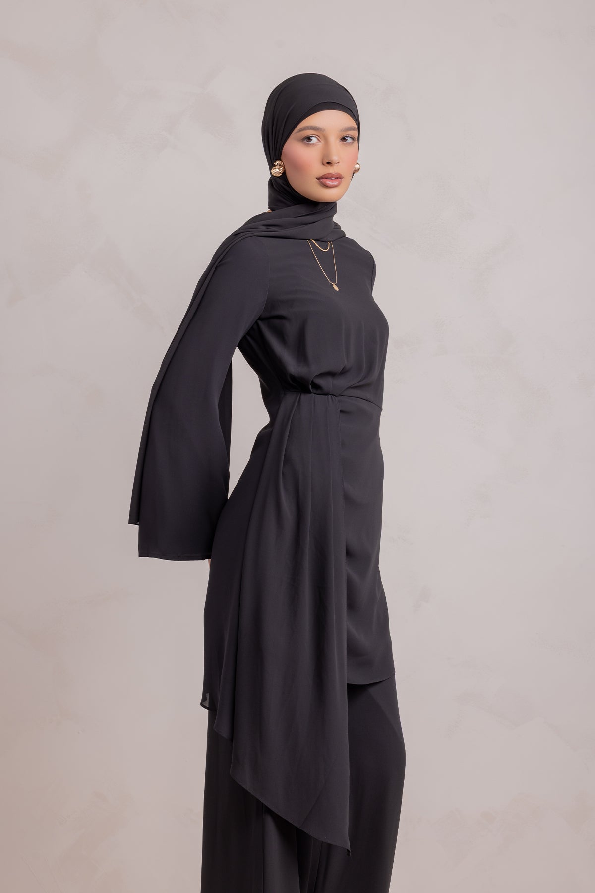 Nada Asymmetrical Tunic & Pant Set - Black