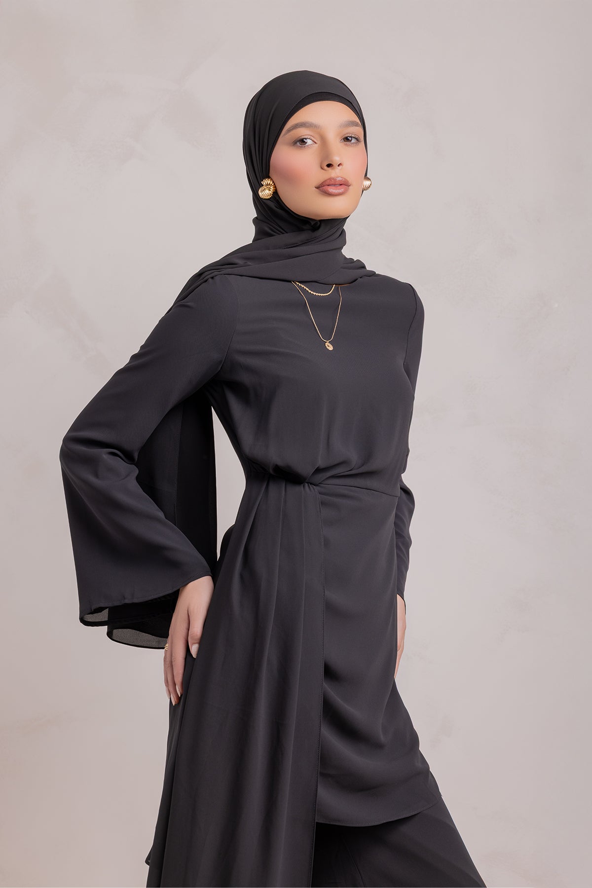 Nada Asymmetrical Tunic & Pant Set - Black