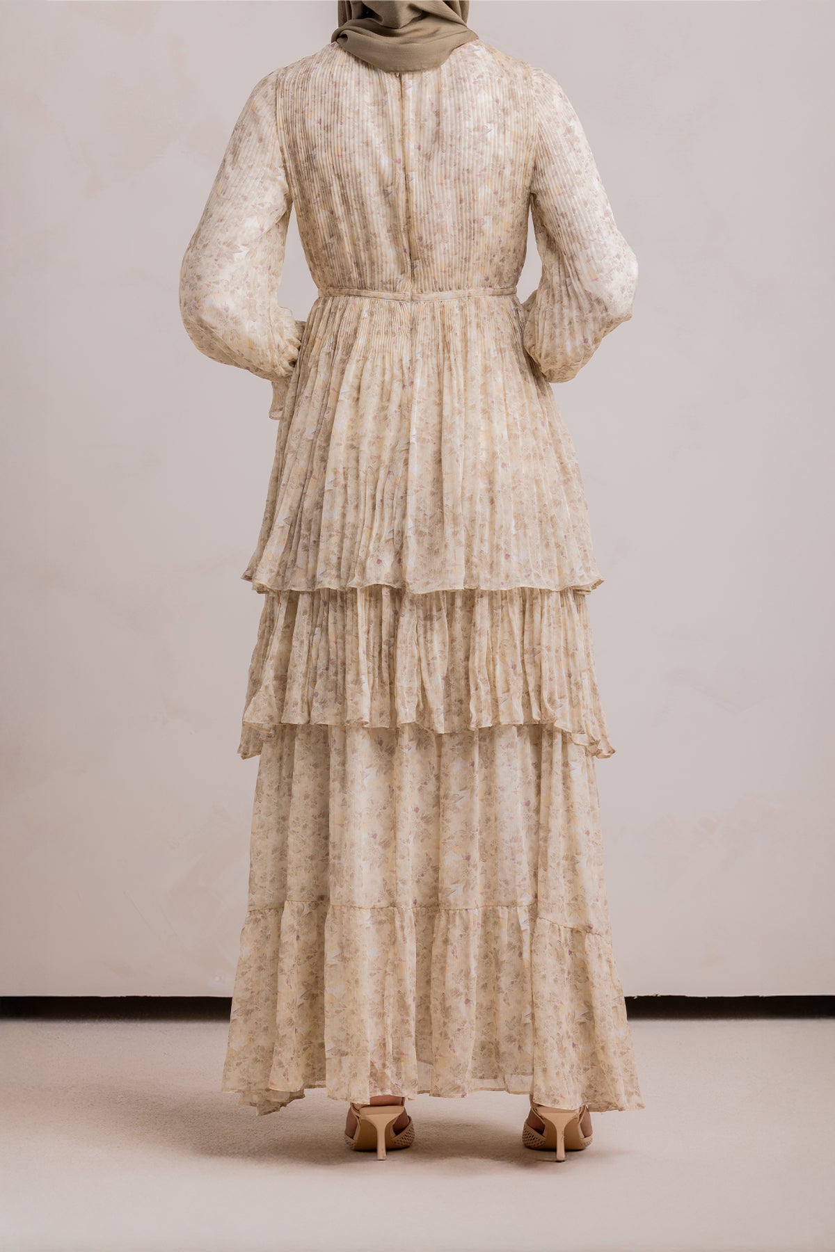 Dalia Pleated Ruffle Maxi Dress- Rosemary