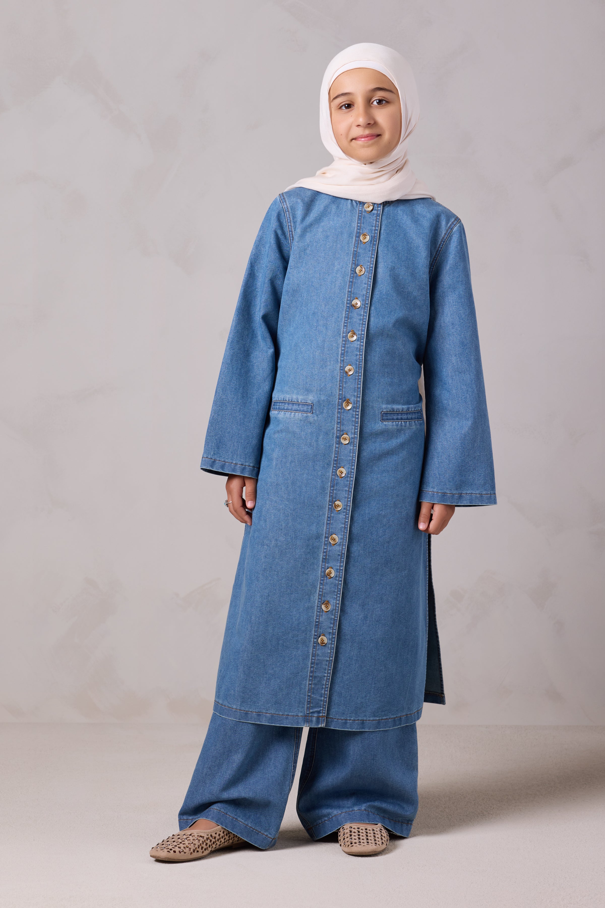 Tasneem Kids Denim Top and Pant Set - Batroun Blue