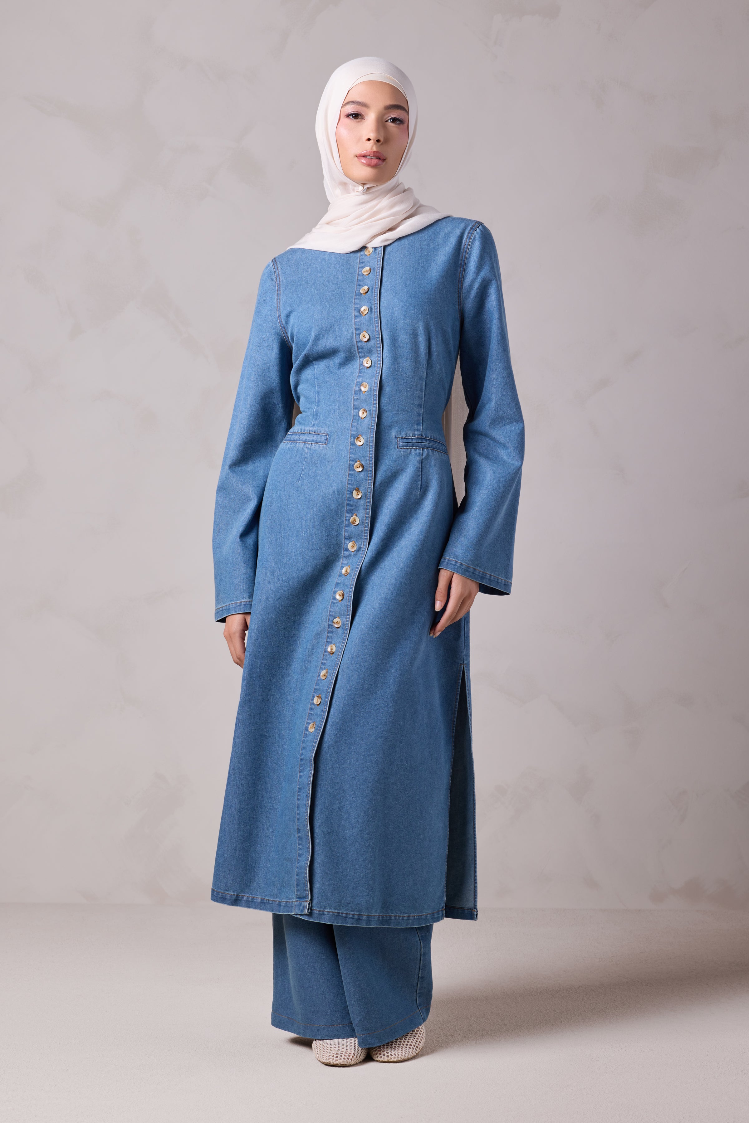 Tasneem Denim Top and Pant Set - Batroun Blue