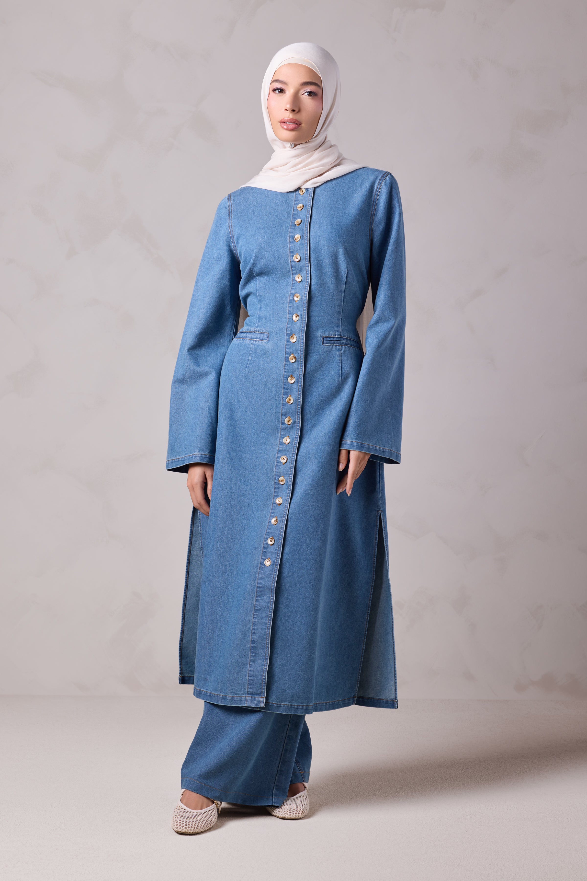 Tasneem Denim Top and Pant Set - Batroun Blue