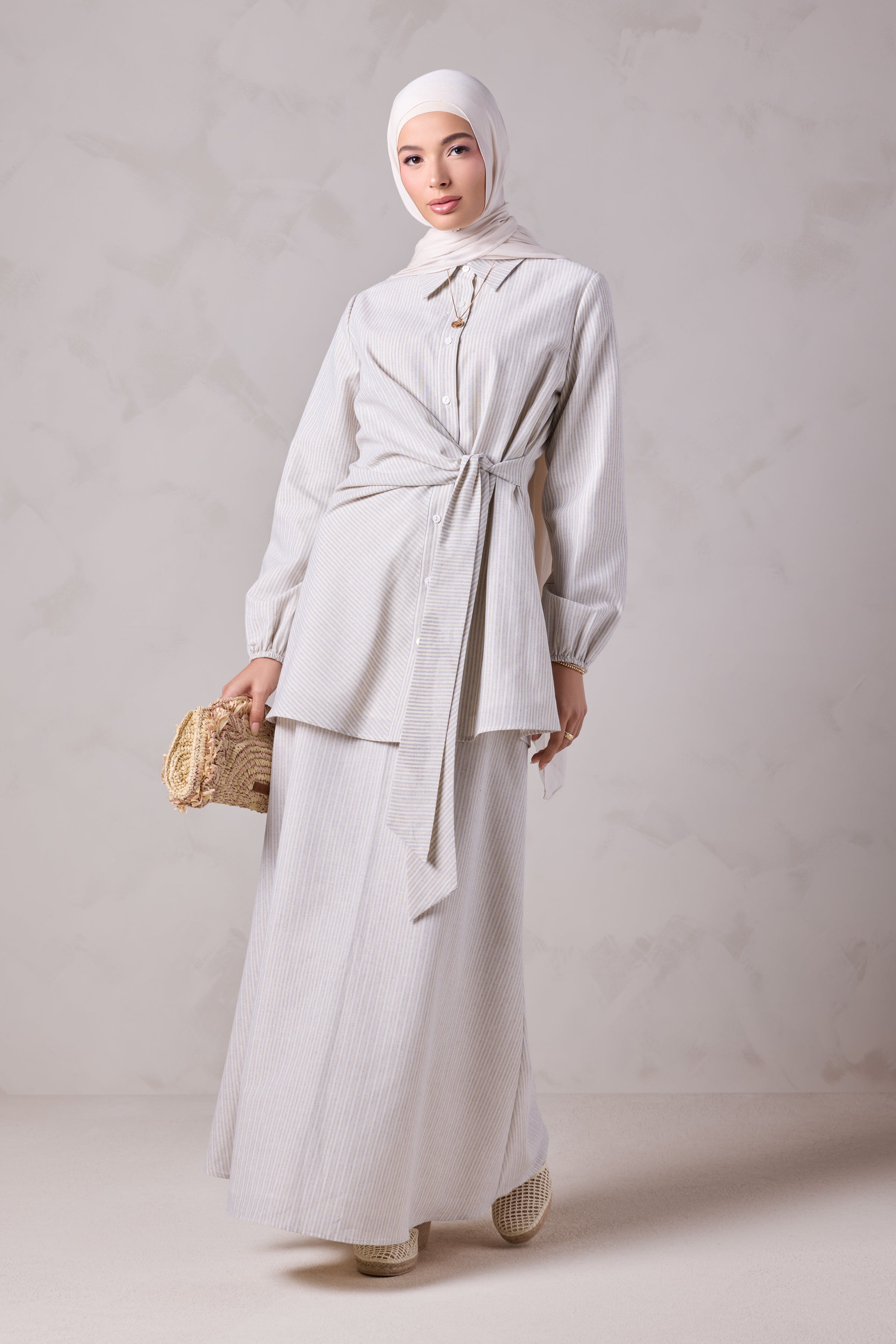 Angelina Linen Gold Striped Skirt & Tunic Set - Levant Line
