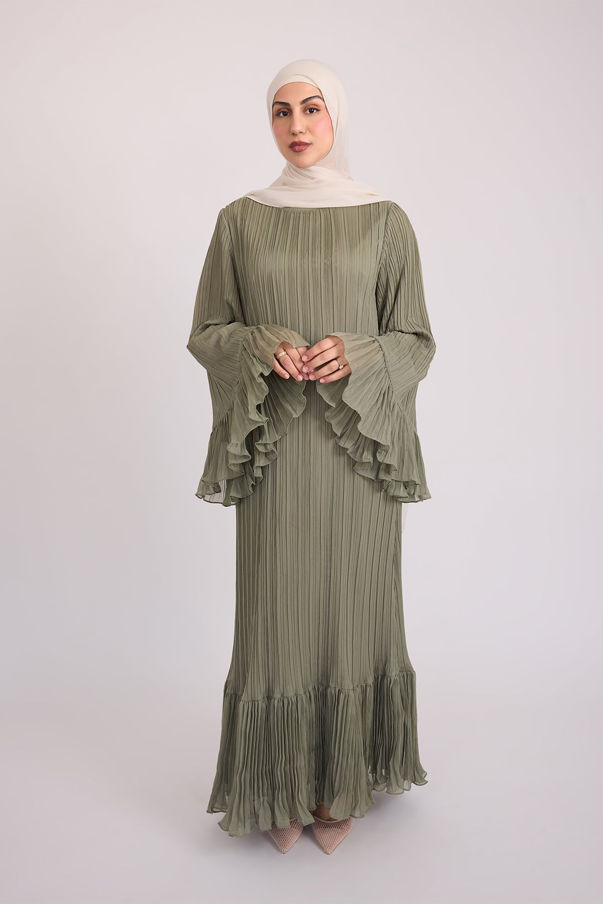 Camille Pleated Maxi Dress - Olive
