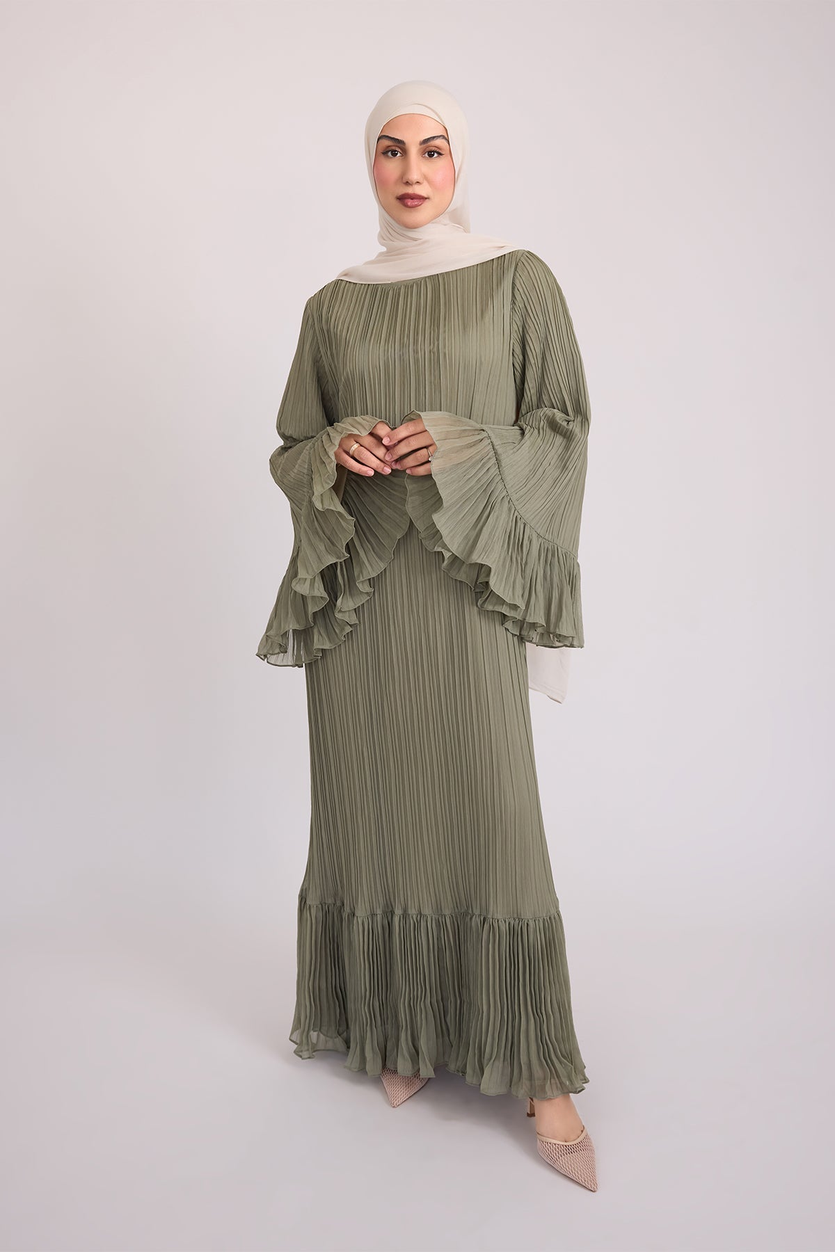 Camille Pleated Maxi Dress - Olive