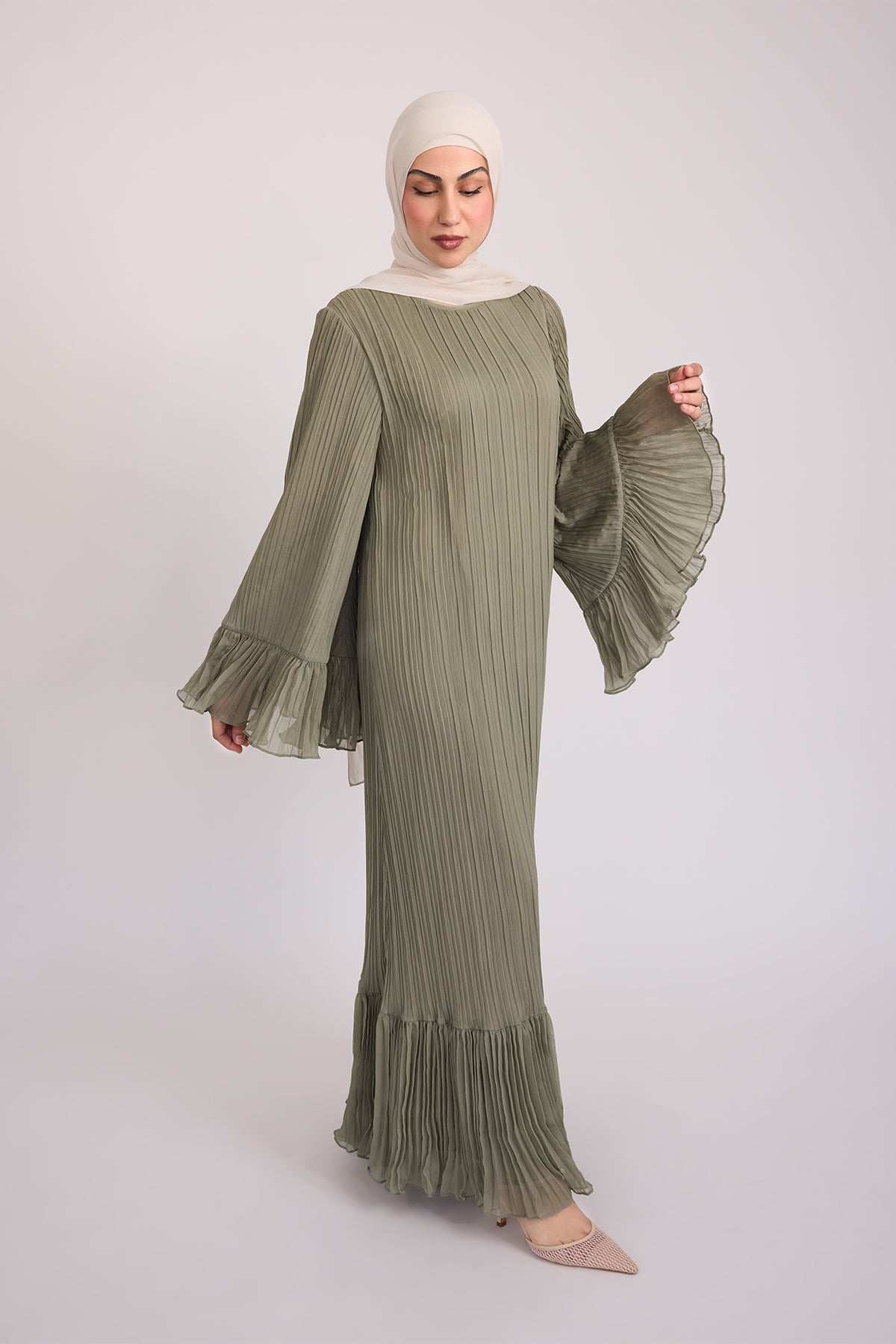 Camille Pleated Maxi Dress - Olive