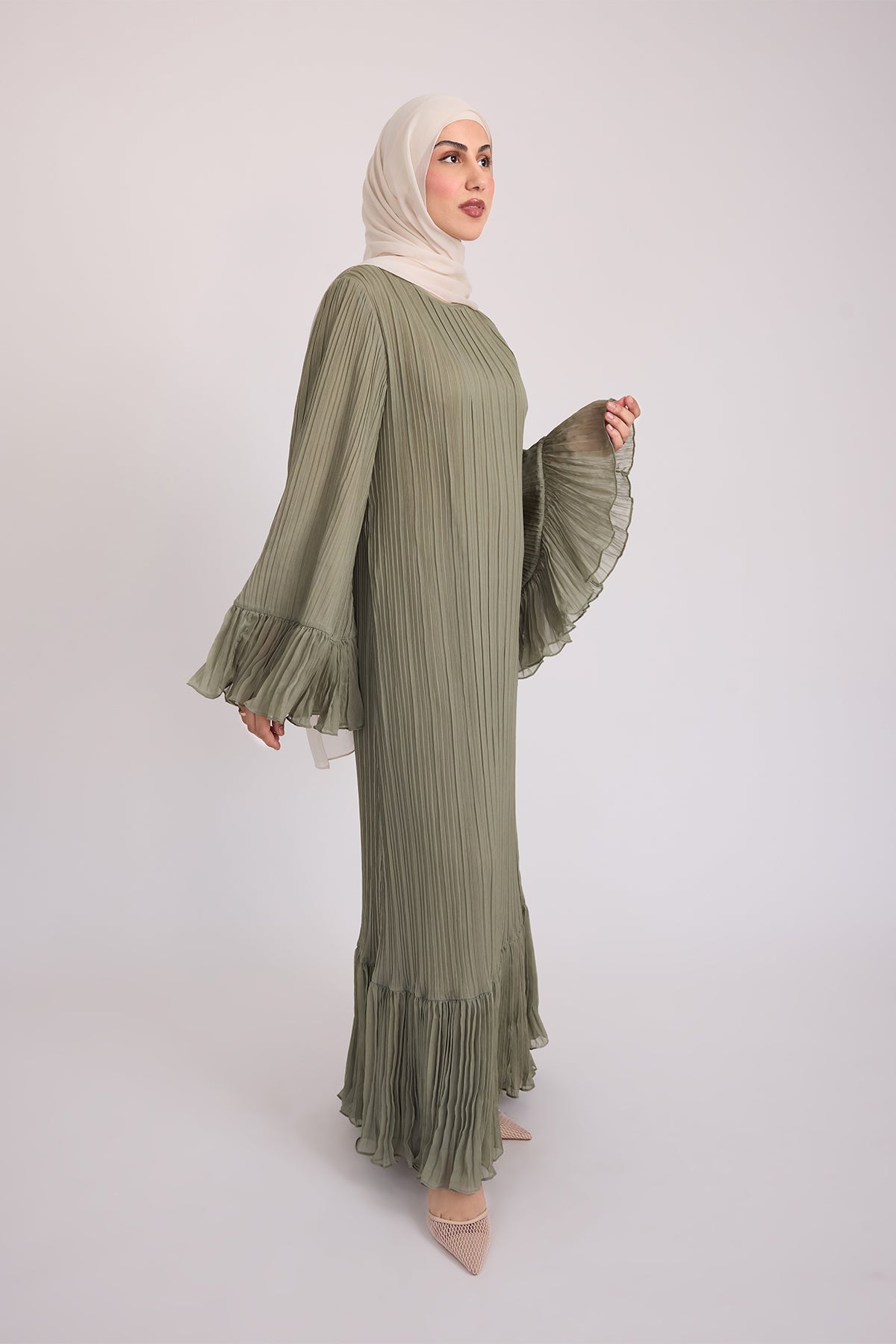 Camille Pleated Maxi Dress - Olive