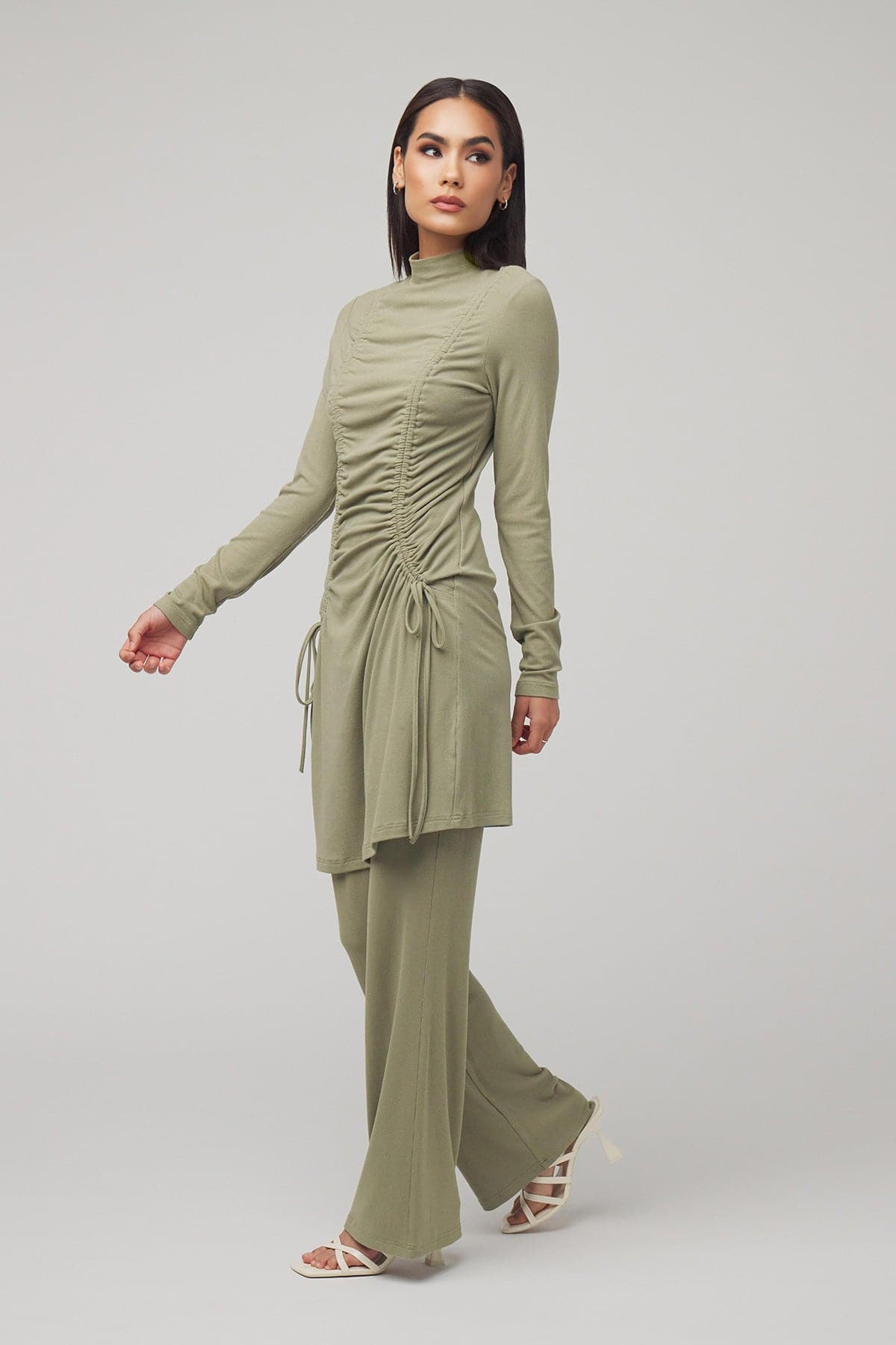 Israa Ribbed Ruched Matching Set - Sage Green - Zahraa The Label