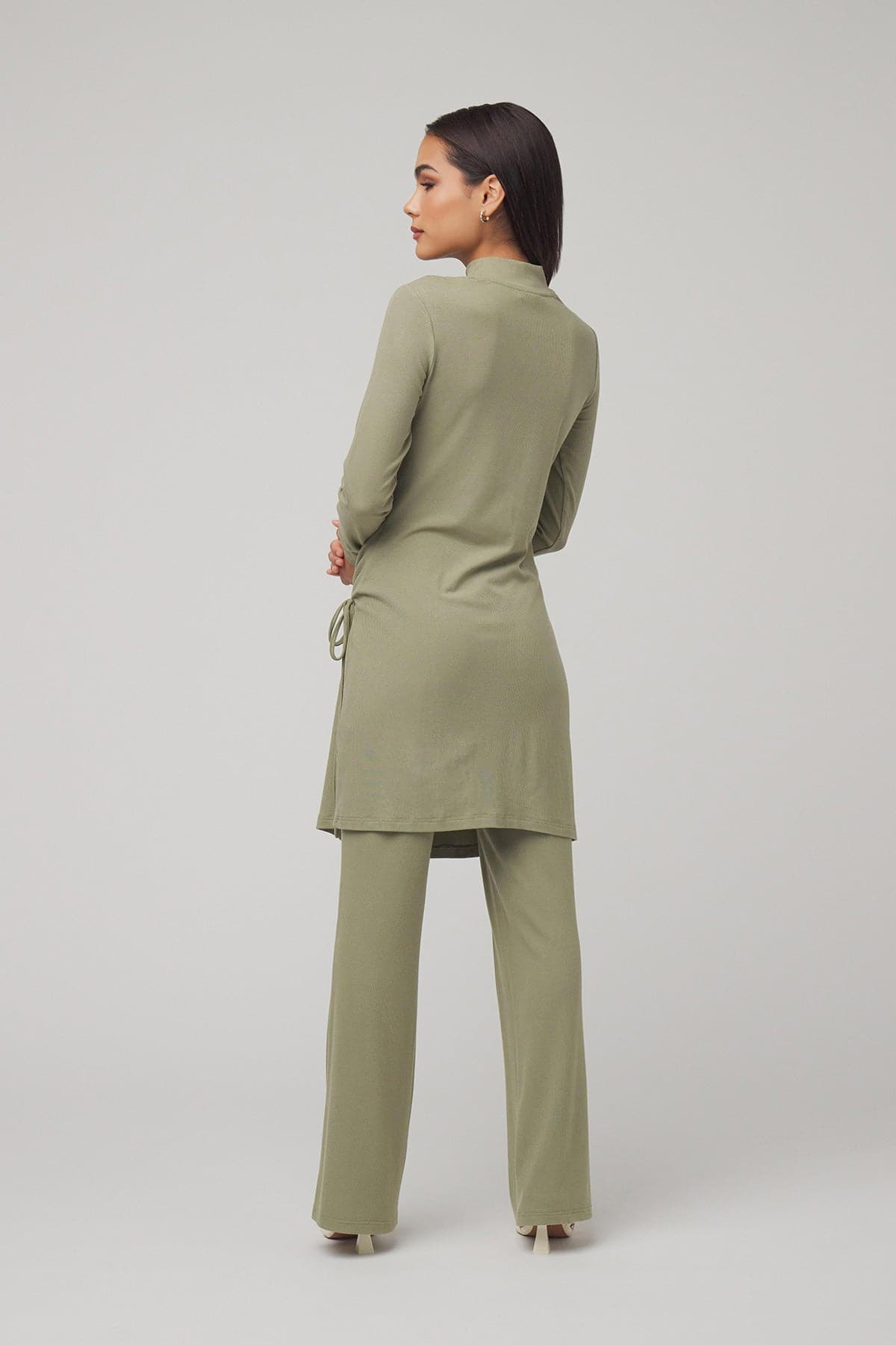 Israa Ribbed Ruched Matching Set - Sage Green - Zahraa The Label