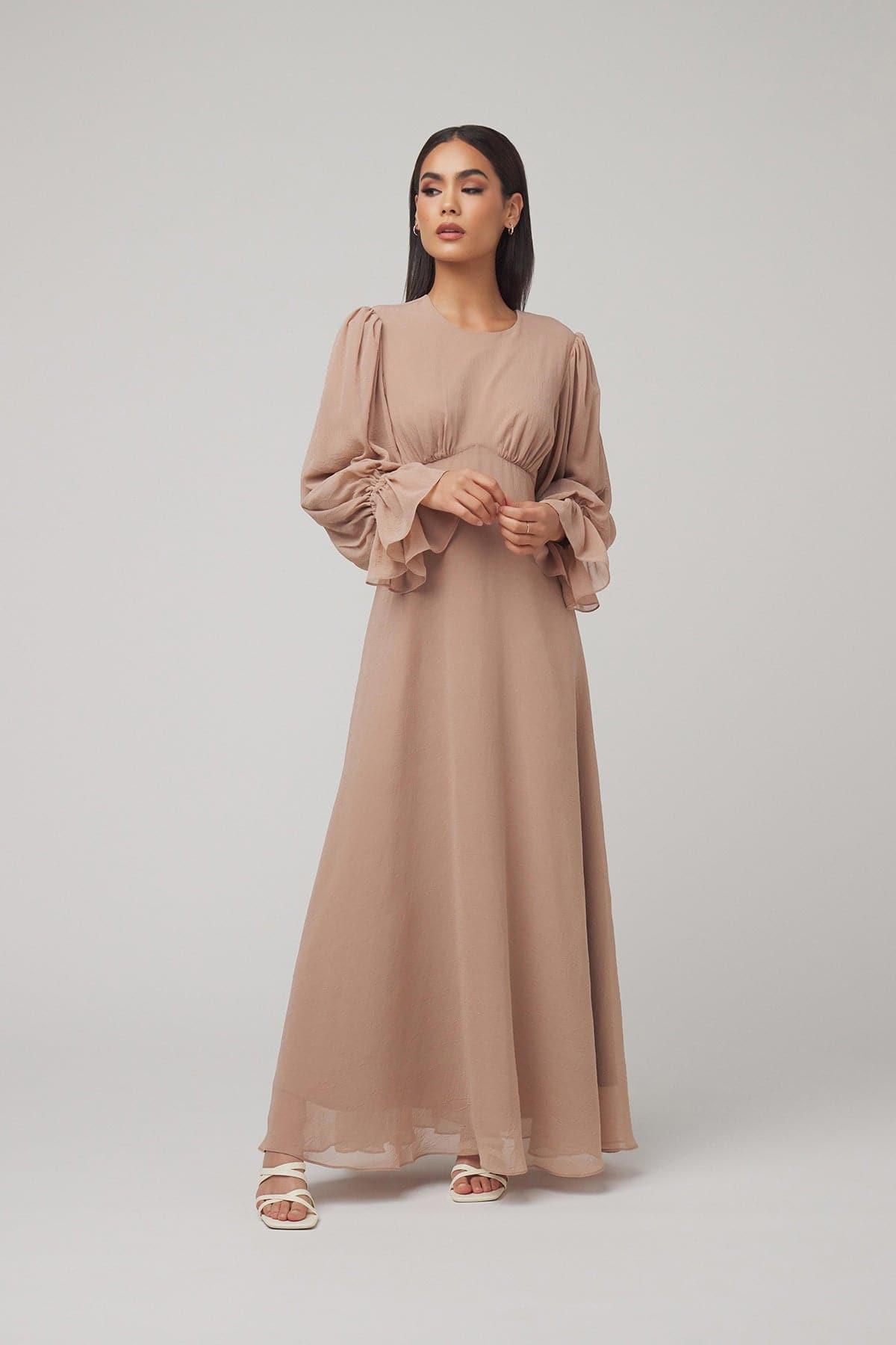 chinese dress ladies Transcendent Puff Sleeves Striped Maxi Dress Tan– Selfie Leslie main image 0