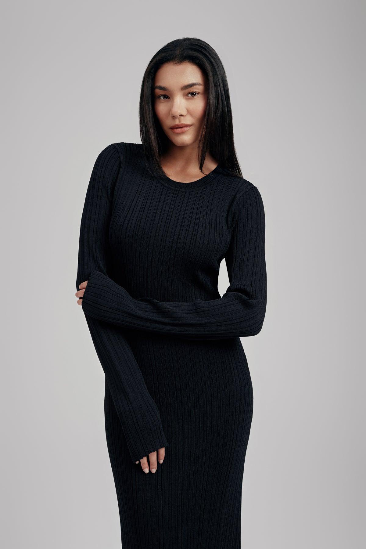 Ezra Long Sleeve Ribbed Knit Maxi Dress