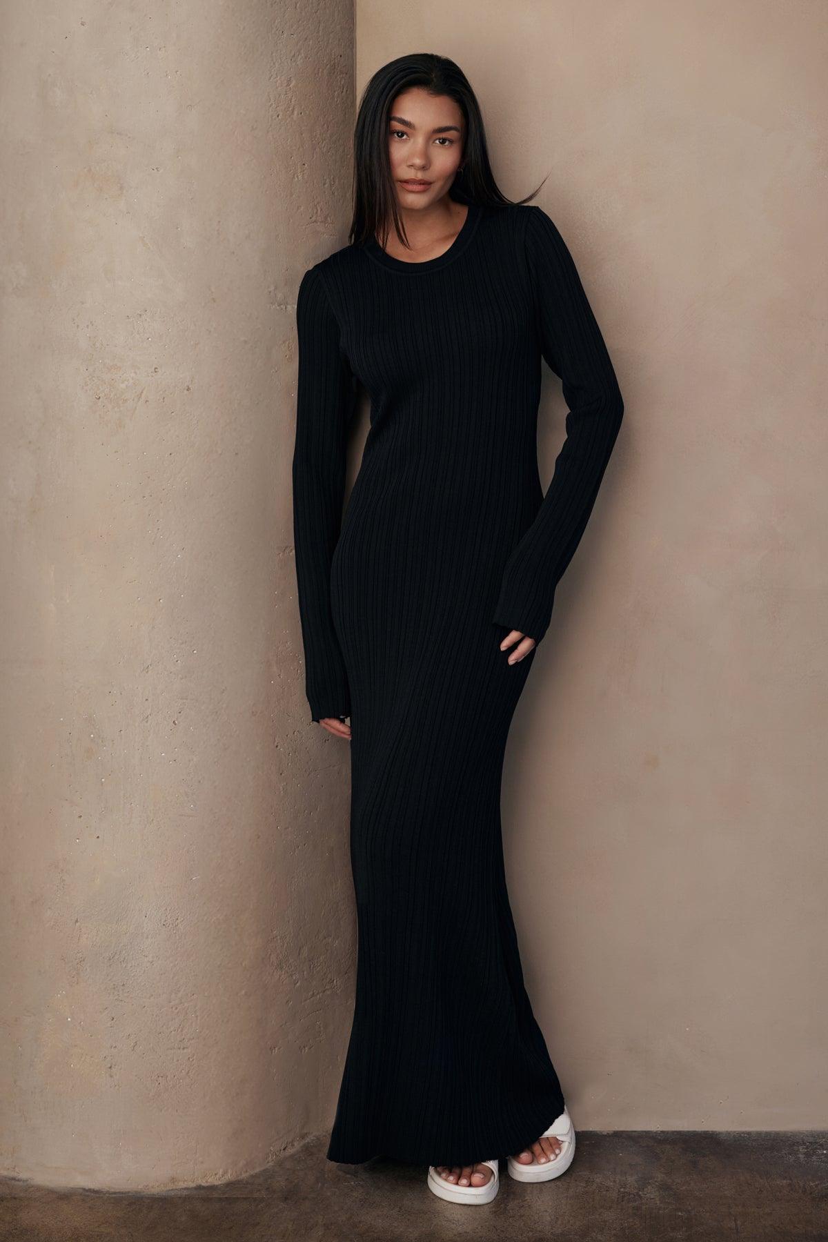 Ezra Long Sleeve Ribbed Knit Maxi Dress