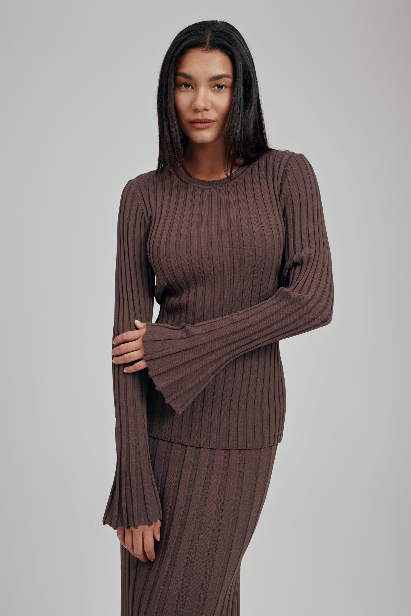 Luna Ribbed Knit Long Sleeve Top – Zahraa The Label