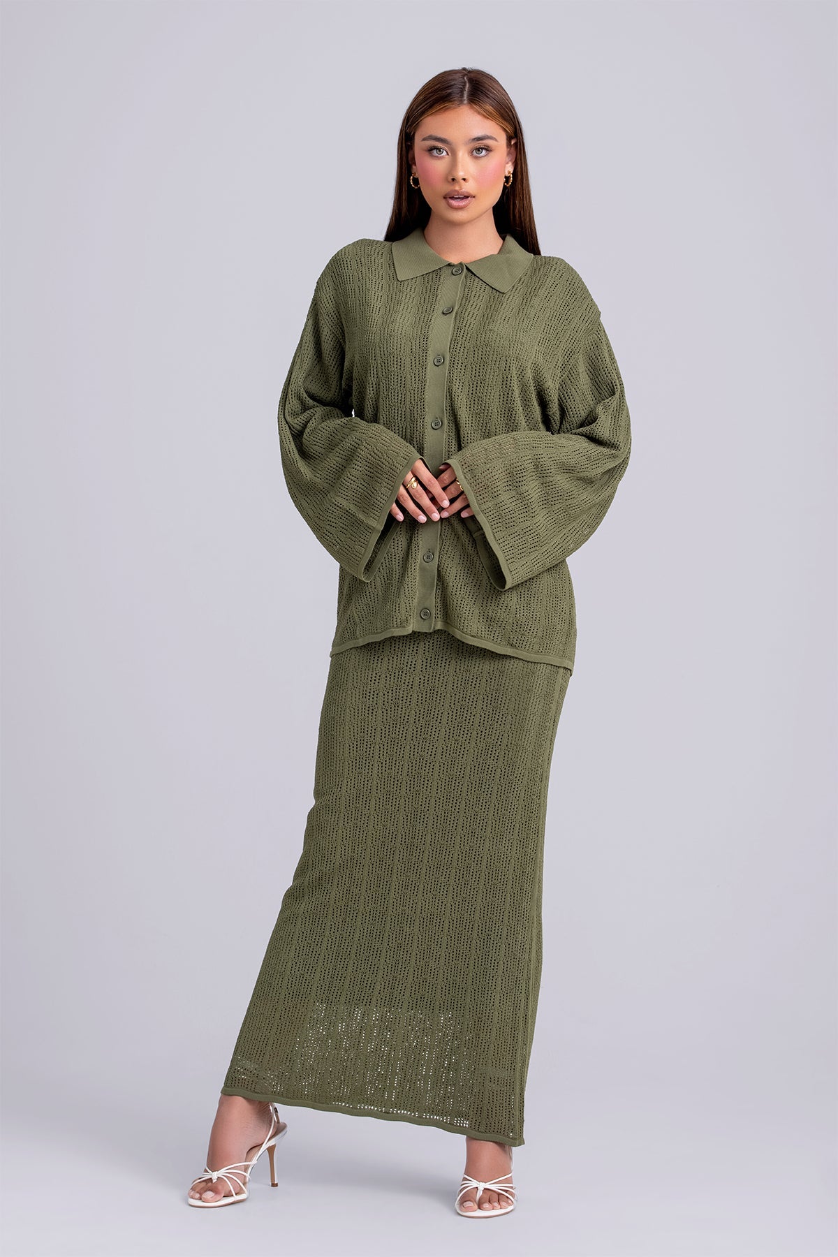 Oula Crochet Top & Maxi Skirt Set- Olive – Zahraa The Label