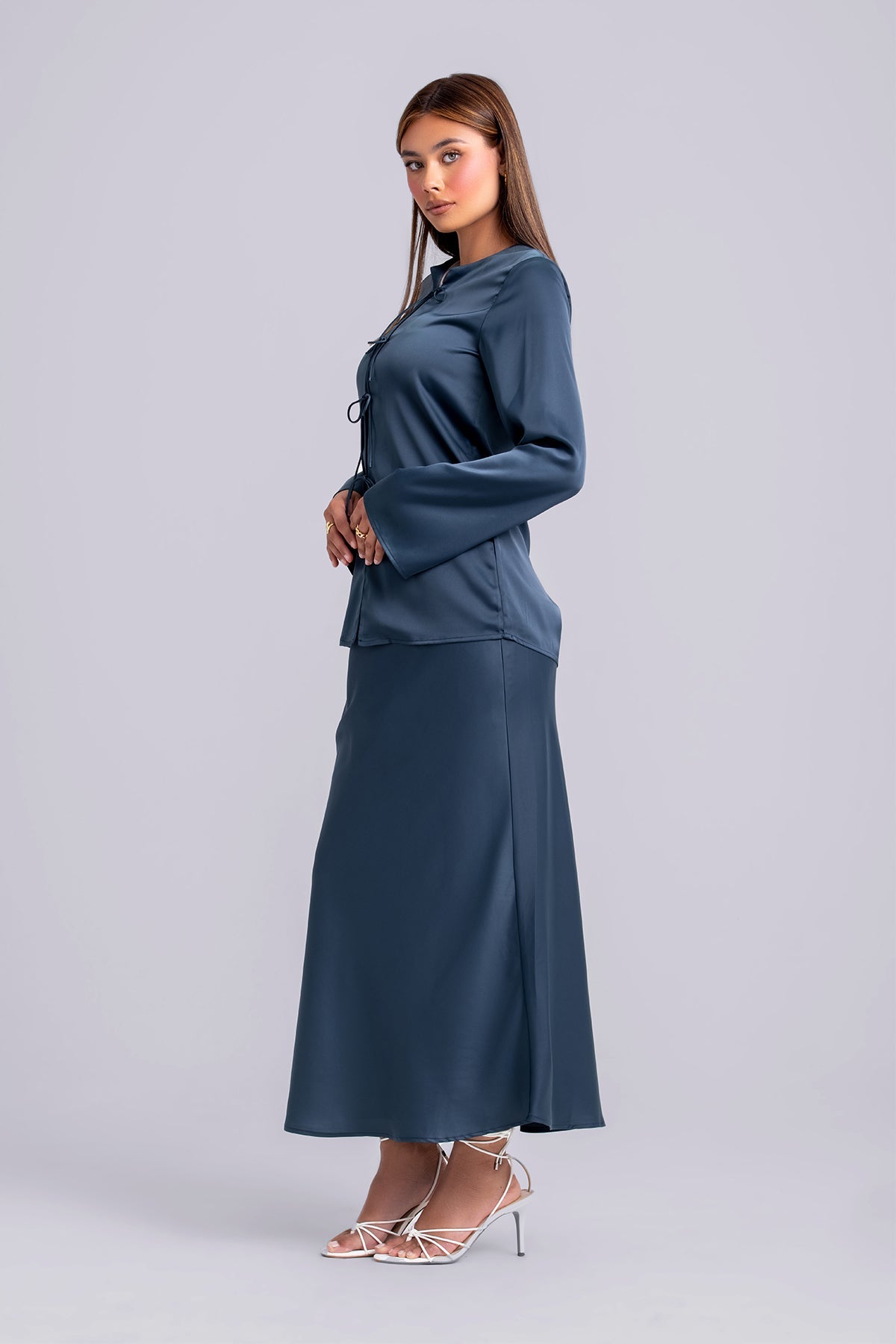 Layan Satin Top and Maxi Skirt Set- Teal – Zahraa The Label