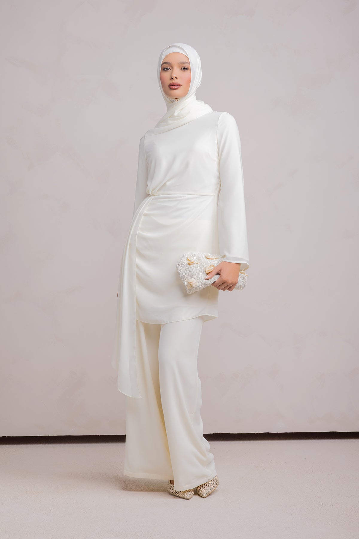 Nada Asymmetrical Tunic & Pant Set - Off White - 1