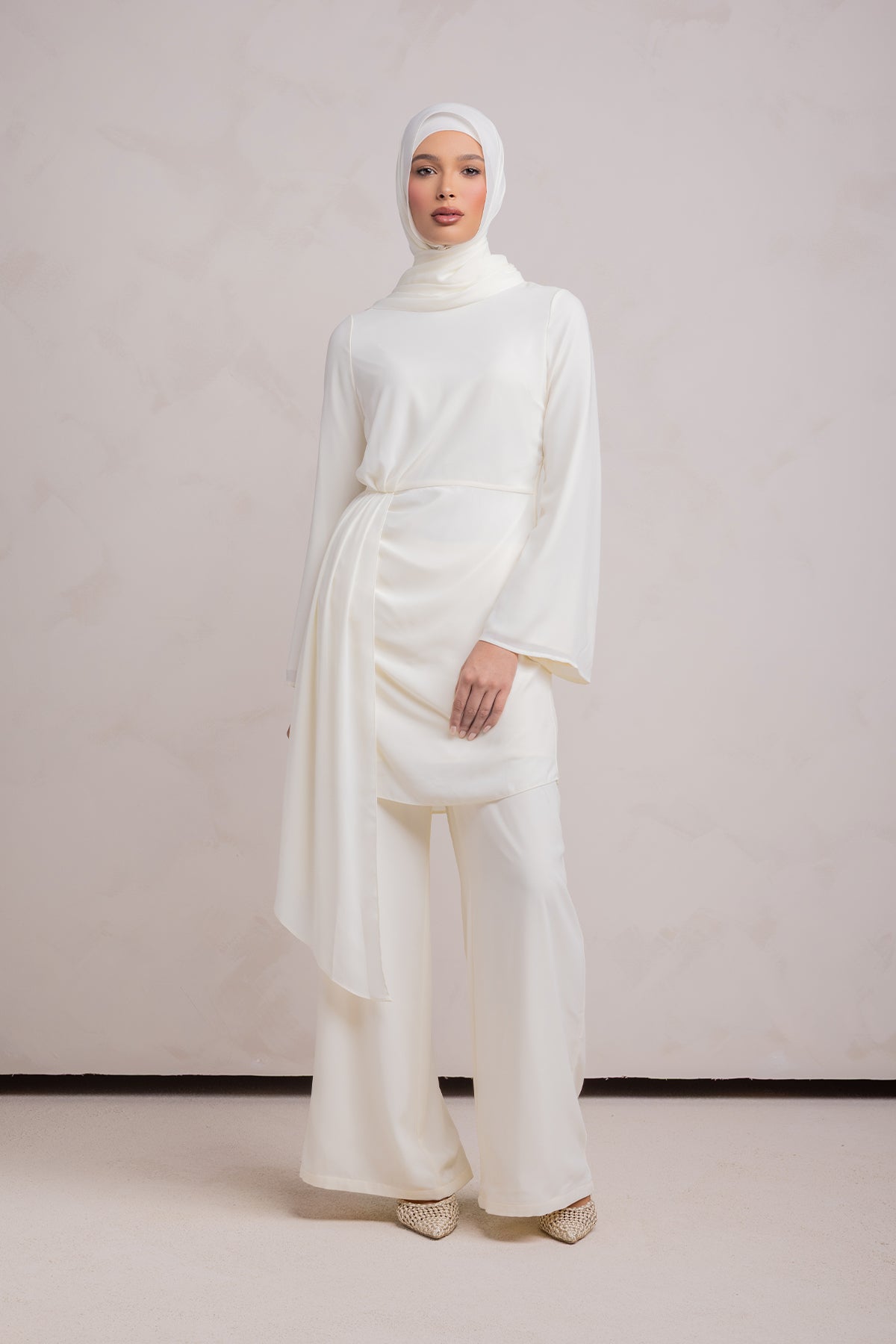 Nada Asymmetrical Tunic & Pant Set - Off White - 3