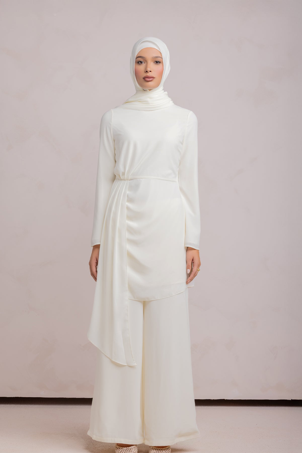Nada Asymmetrical Tunic & Pant Set - Off White - 10