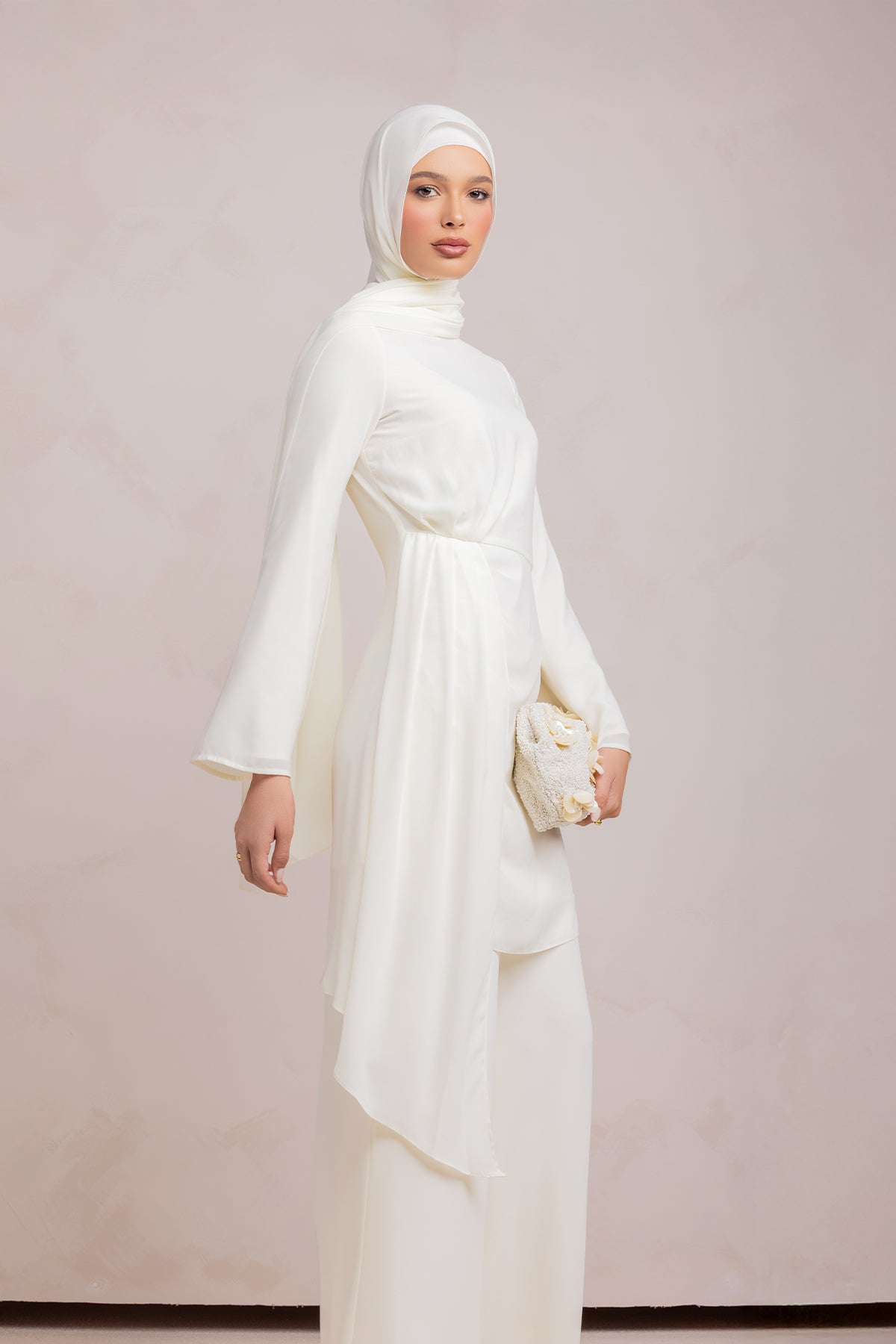 Nada Asymmetrical Tunic & Pant Set - Off White - 9