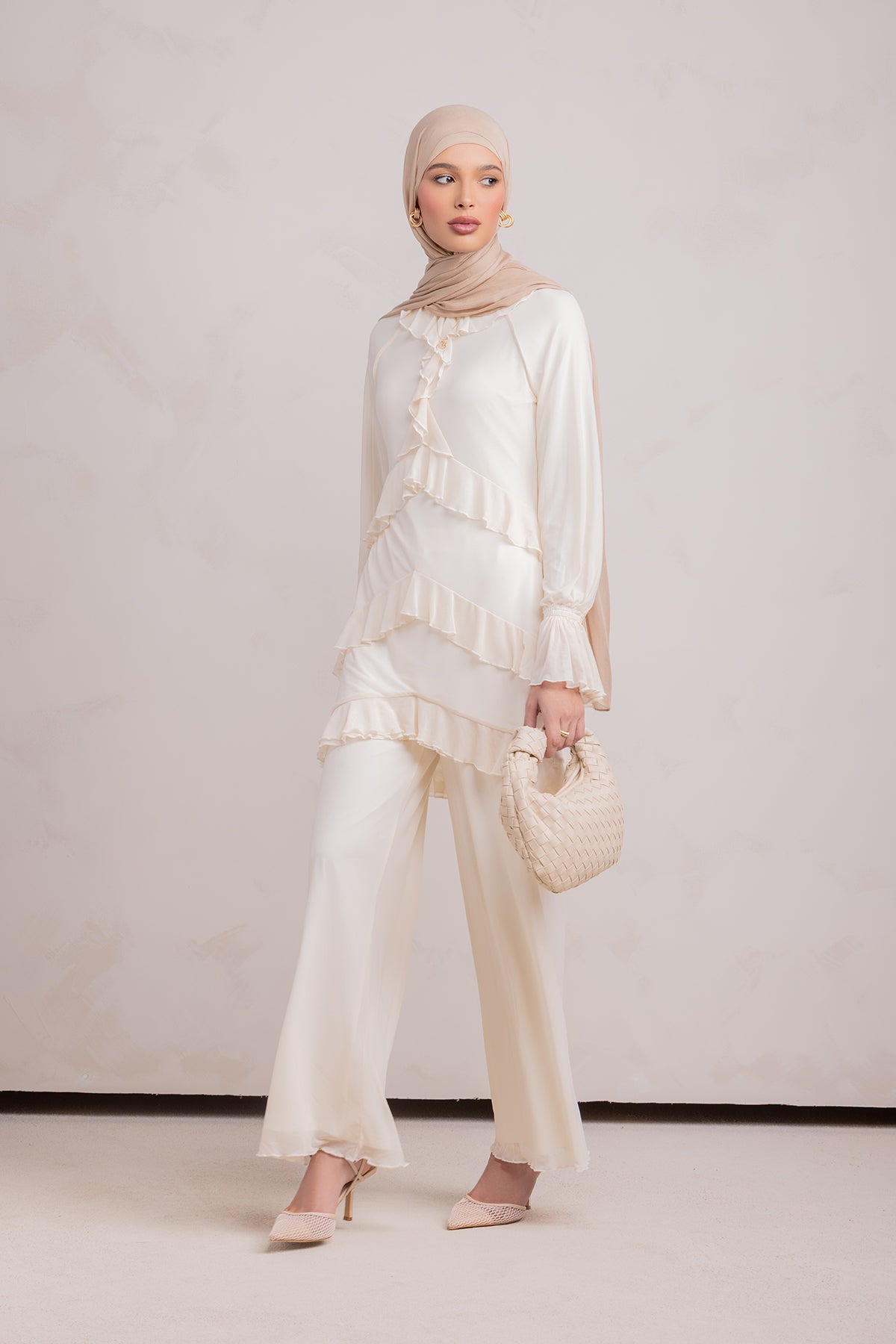 Layali Mesh Top & Pant Set- Off White