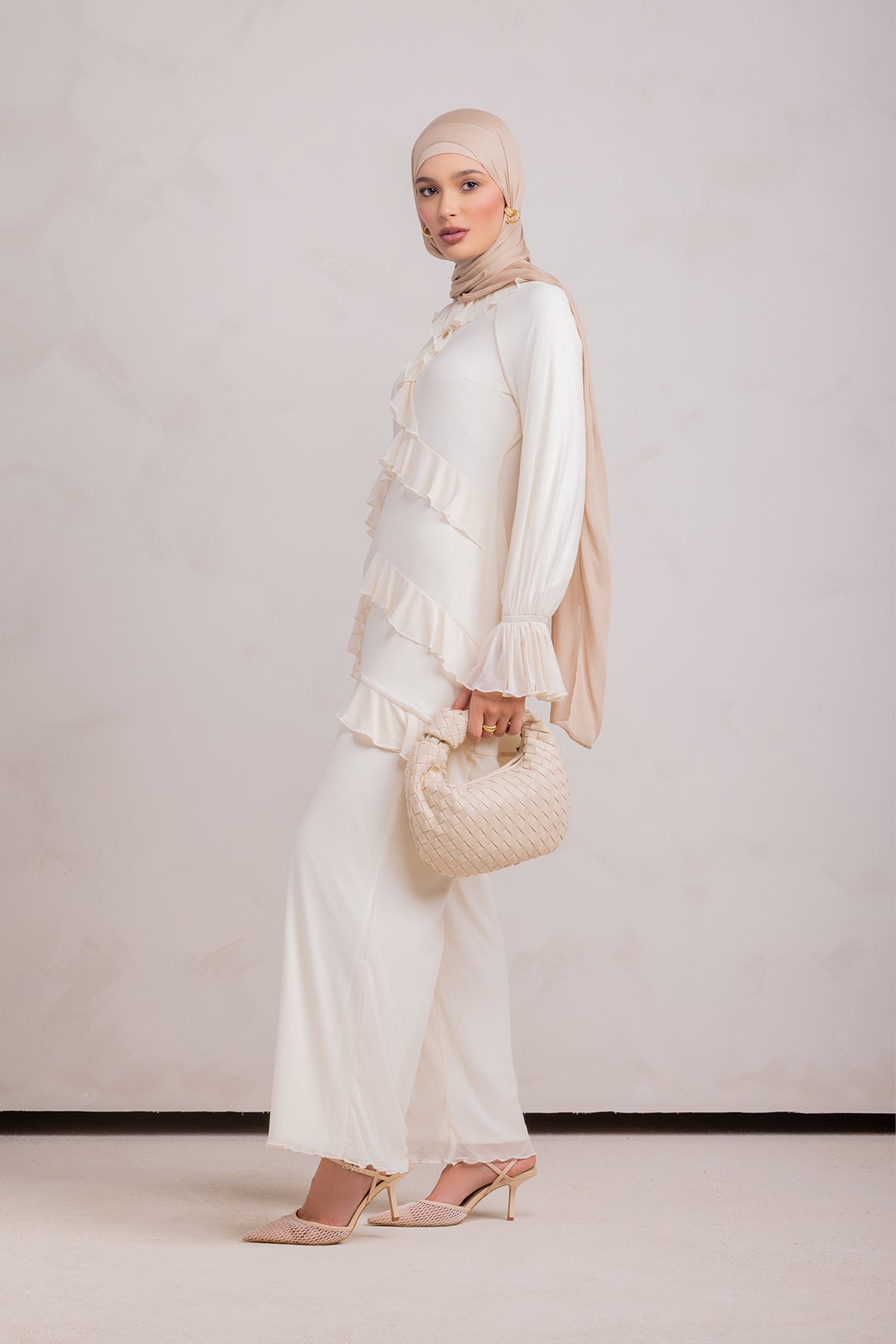 Layali Mesh Top & Pant Set- Off White