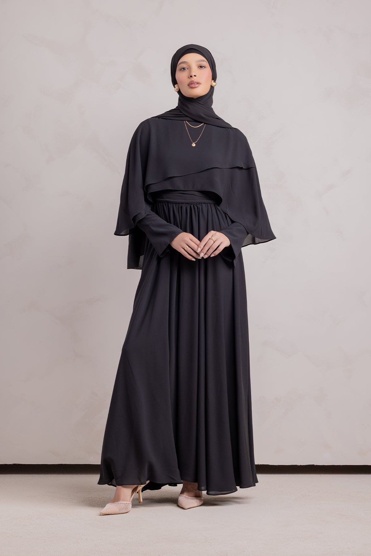 Fayruz Cape Maxi Dress - Black