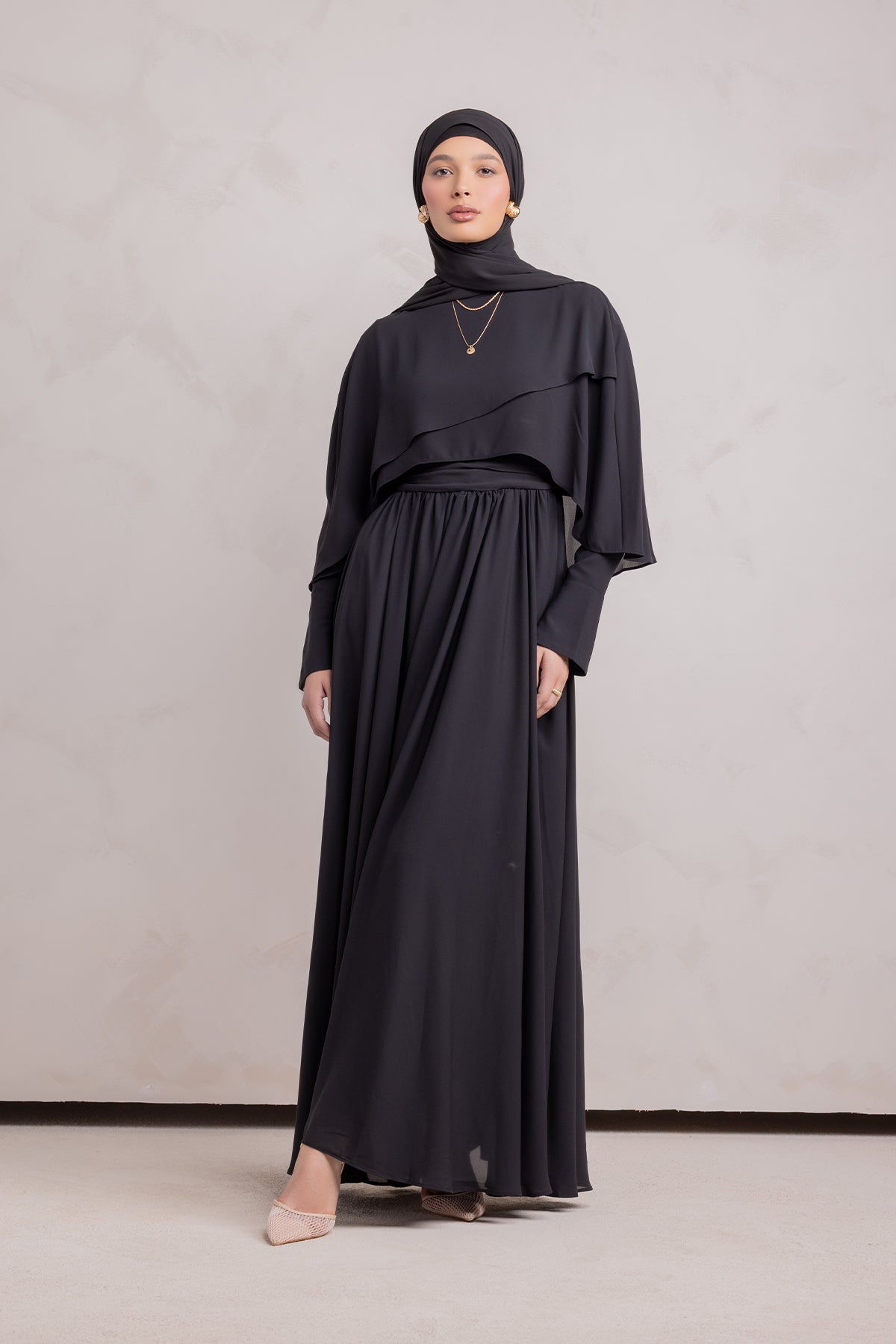 Fayruz Cape Maxi Dress - Black