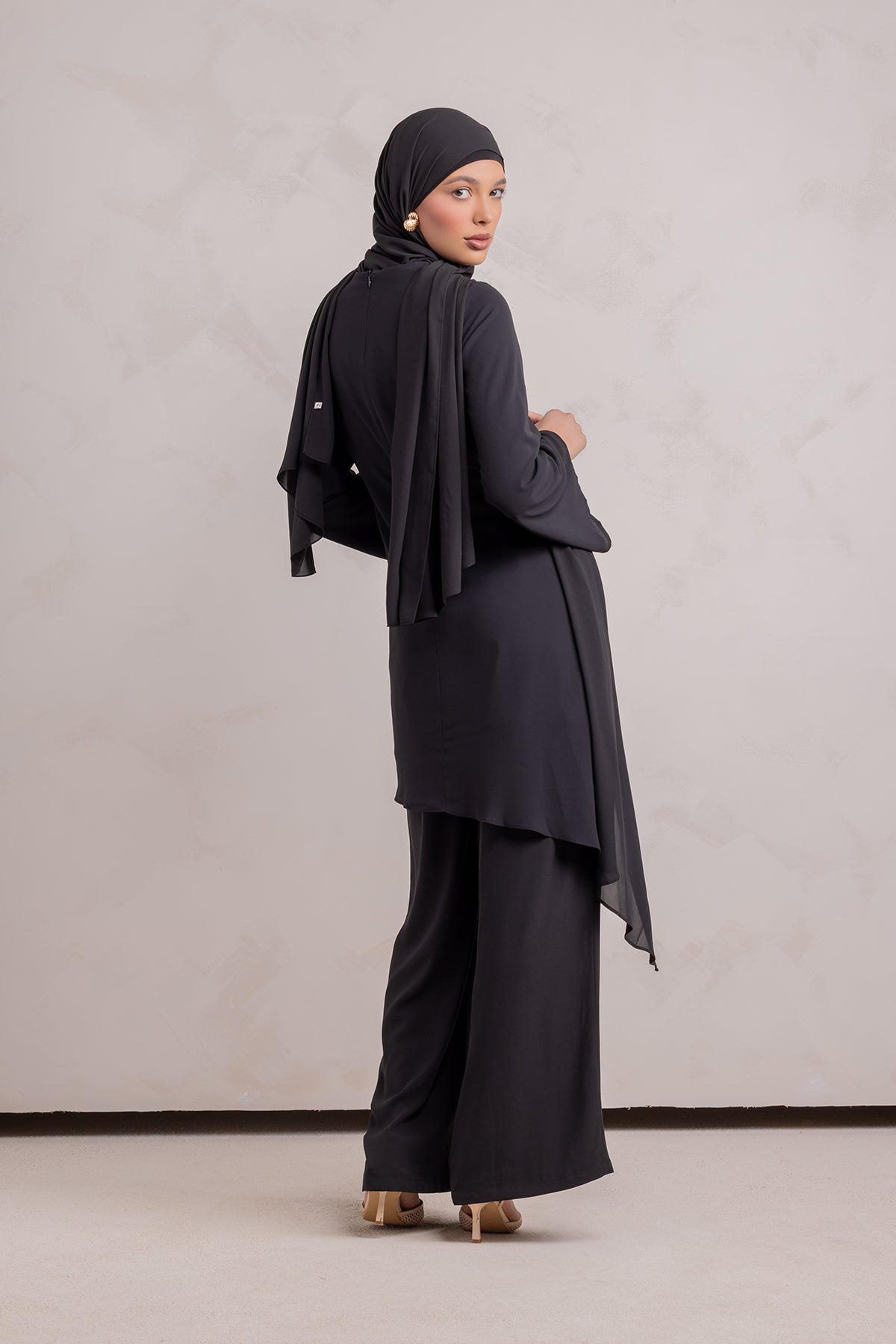 Nada Asymmetrical Tunic & Pant Set - Black