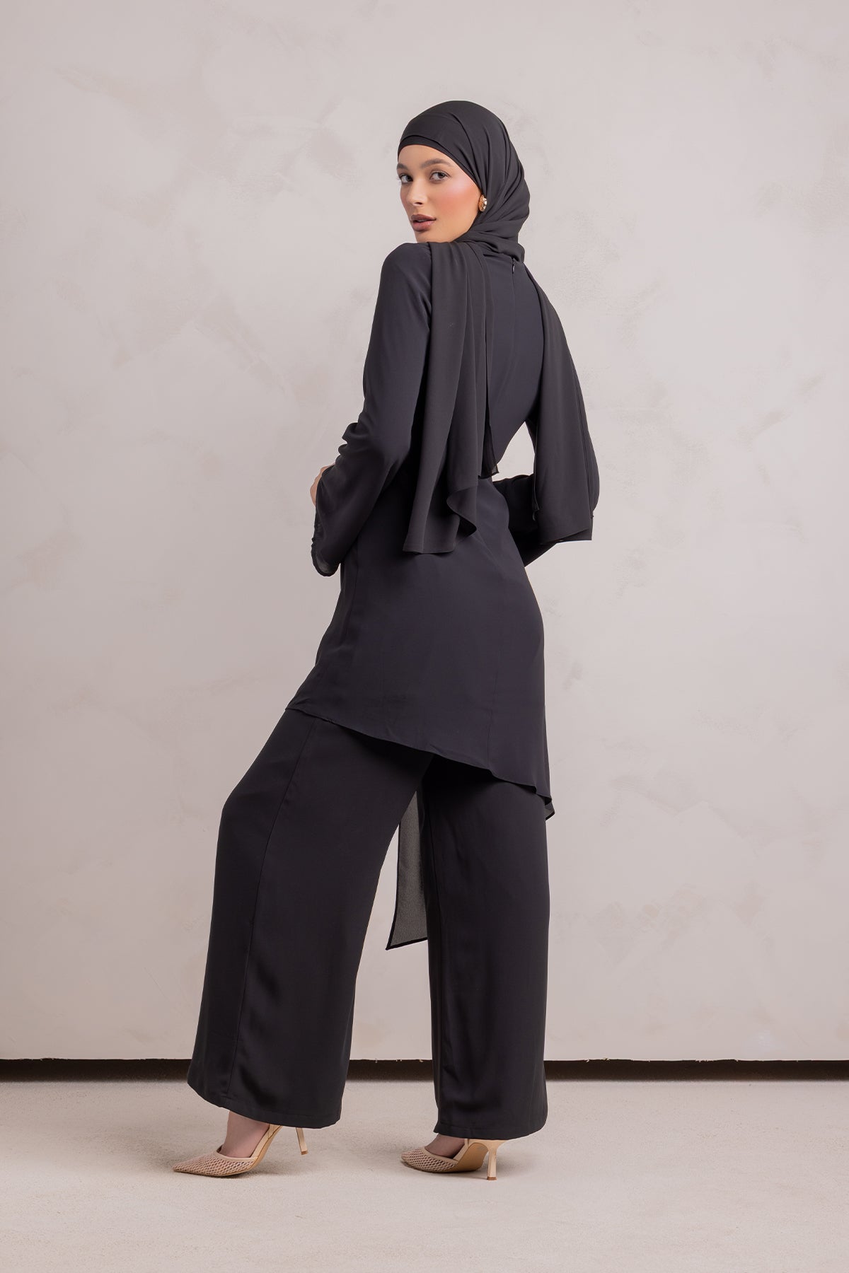 Nada Asymmetrical Tunic & Pant Set - Black