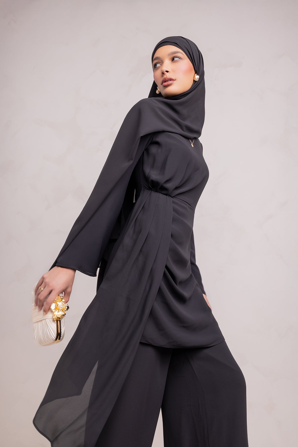 Nada Asymmetrical Tunic & Pant Set - Black