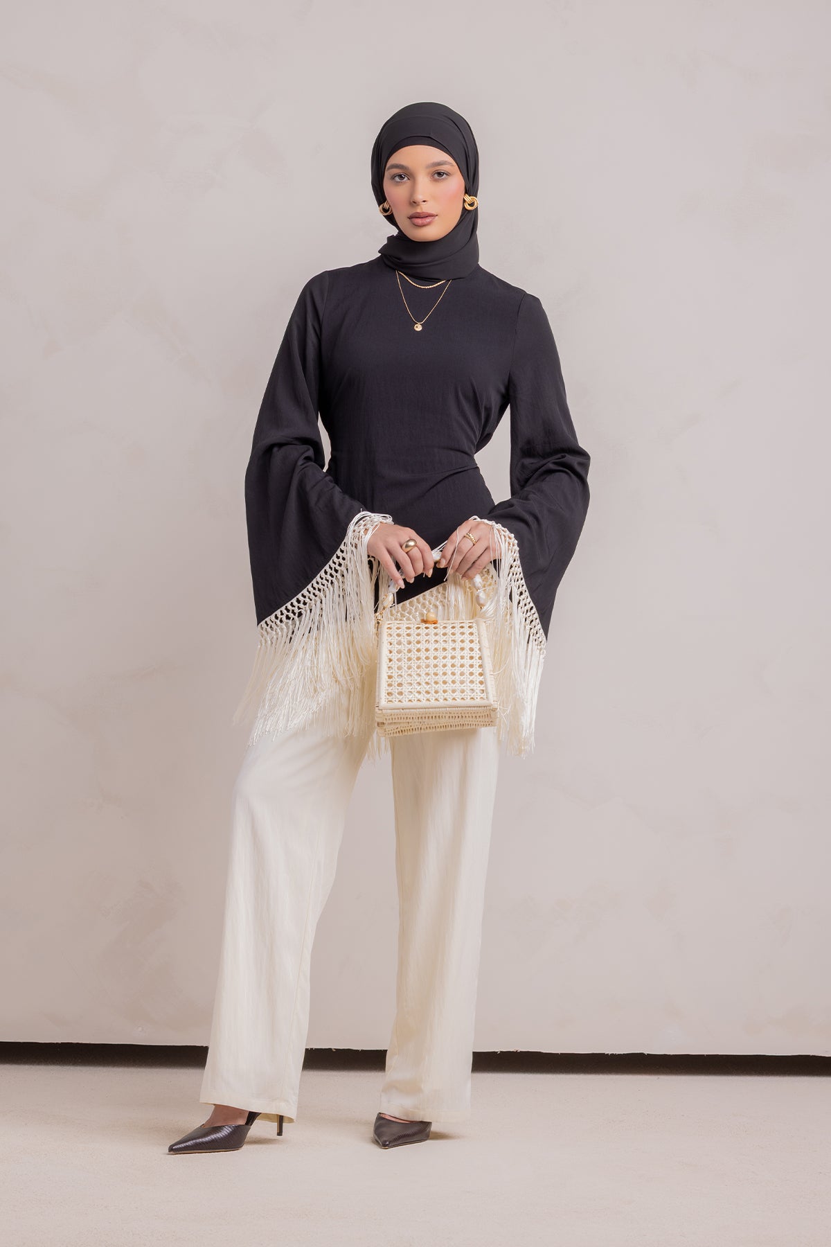 Batoul Fringe Tunic - Black - 10
