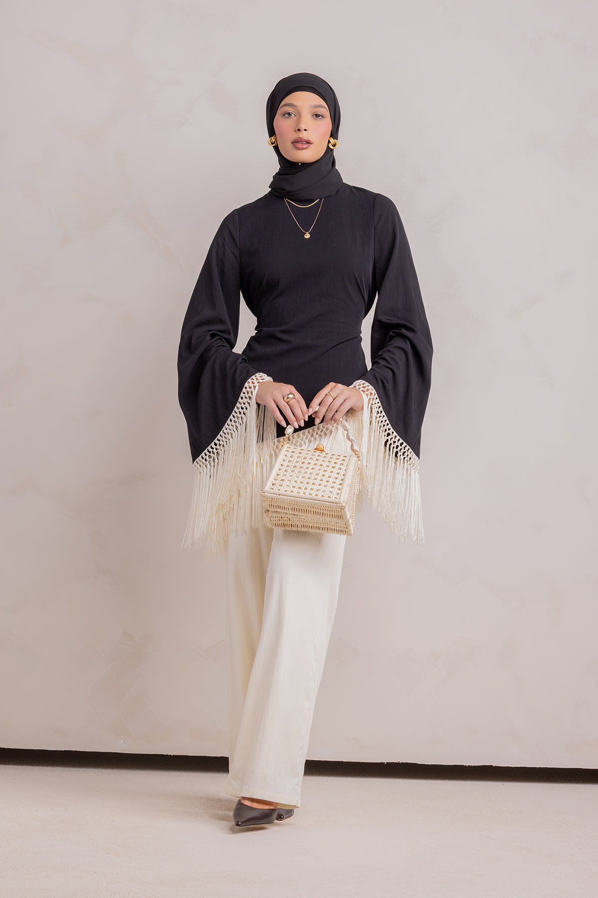 Batoul Fringe Tunic - Black