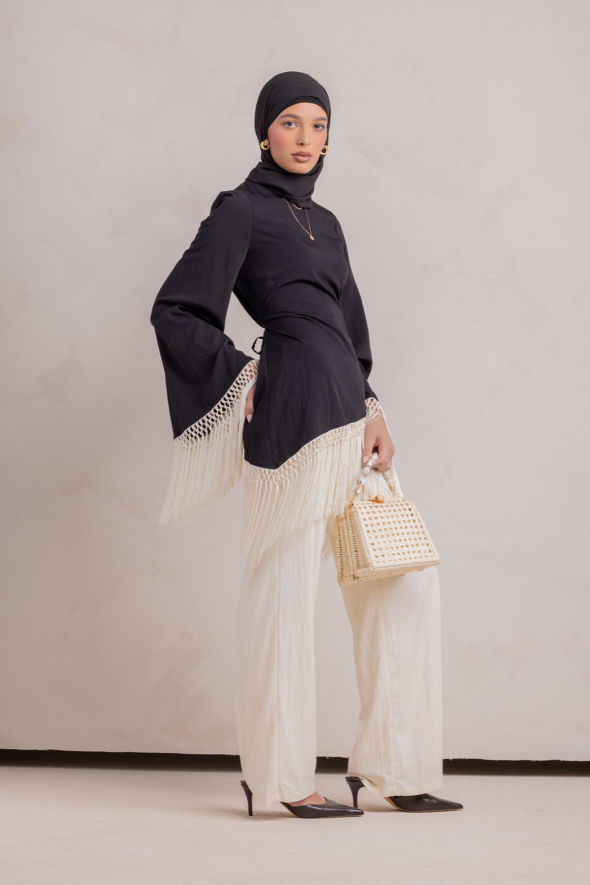 Batoul Fringe Tunic - Black - 9
