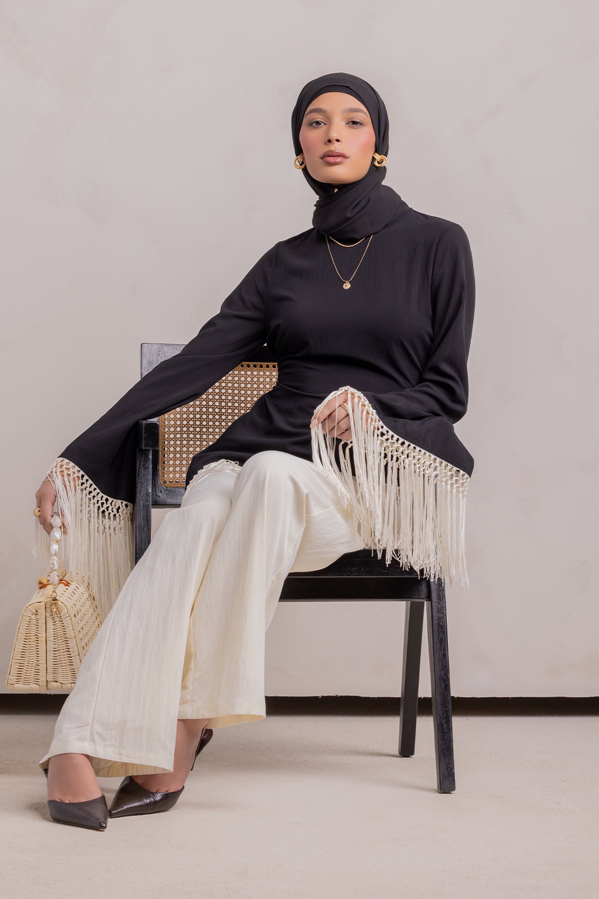 Batoul Fringe Tunic - Black - 4