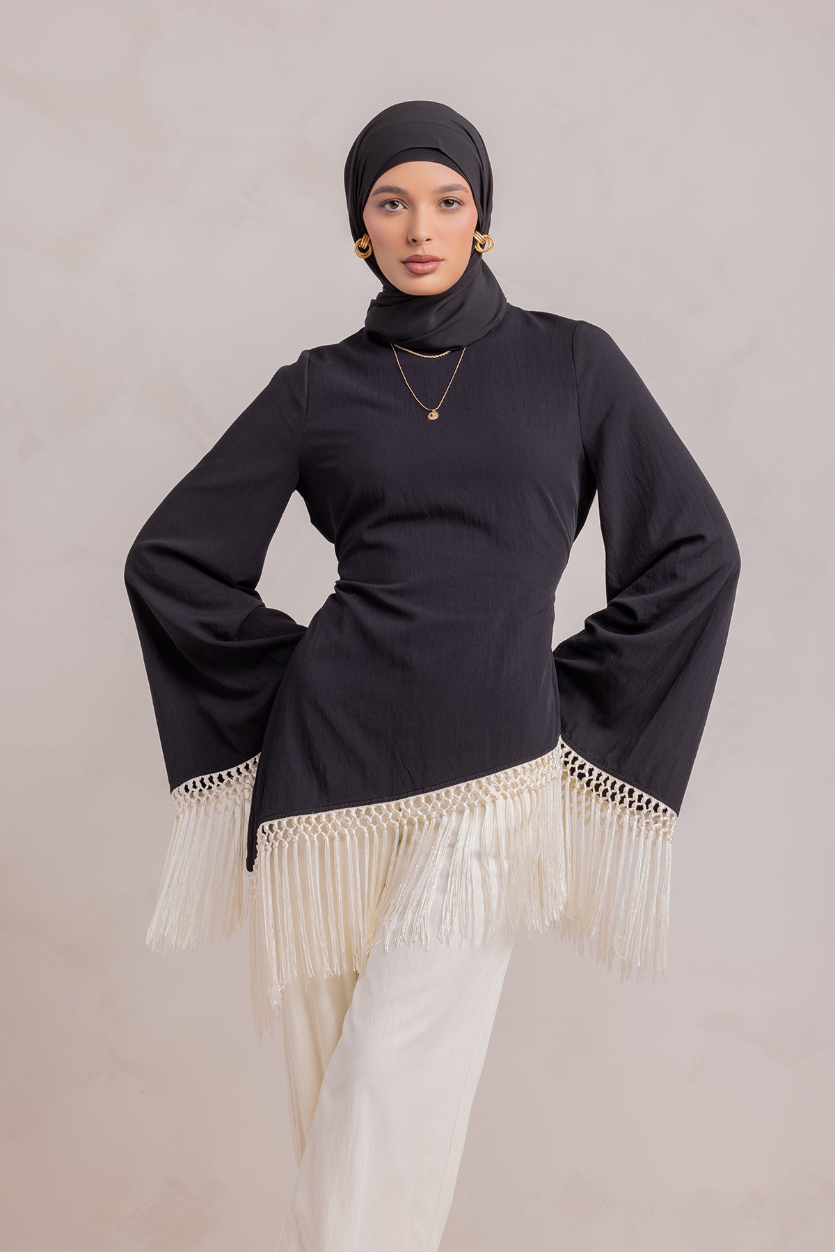 Batoul Fringe Tunic - Black - 8
