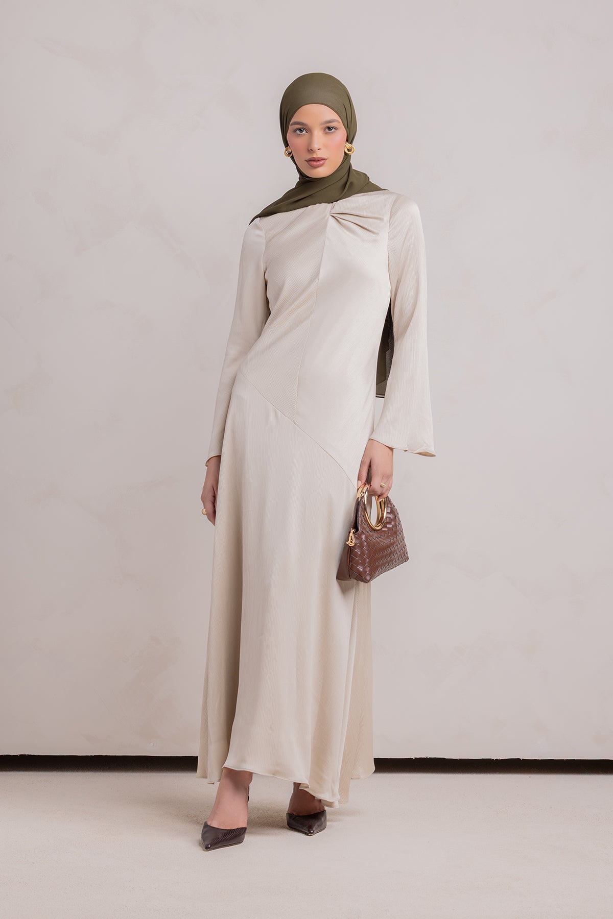 Irva Long Sleeve Maxi Dress-Sandstone - 1