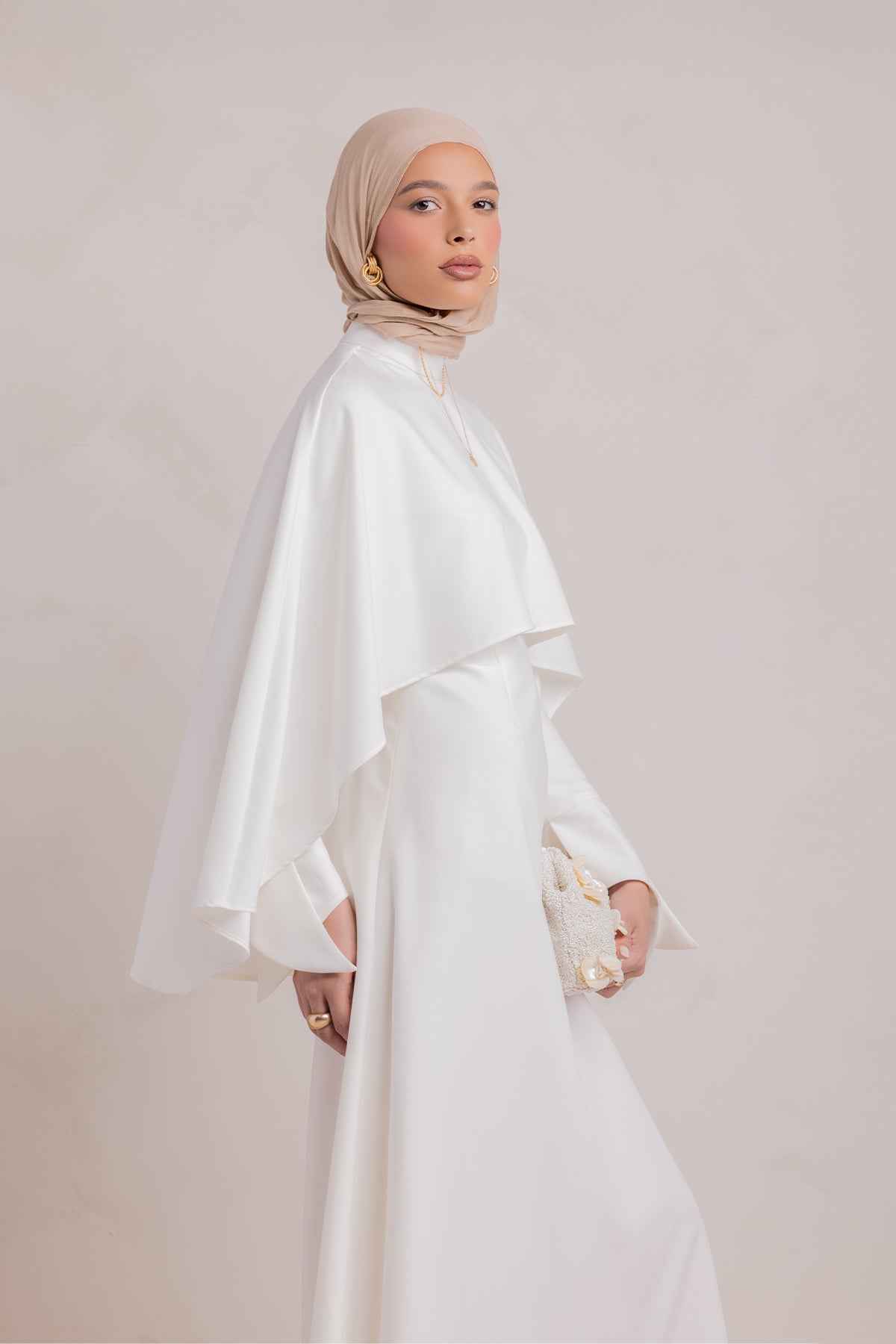Ari Cape Maxi Gown - Off White - 11