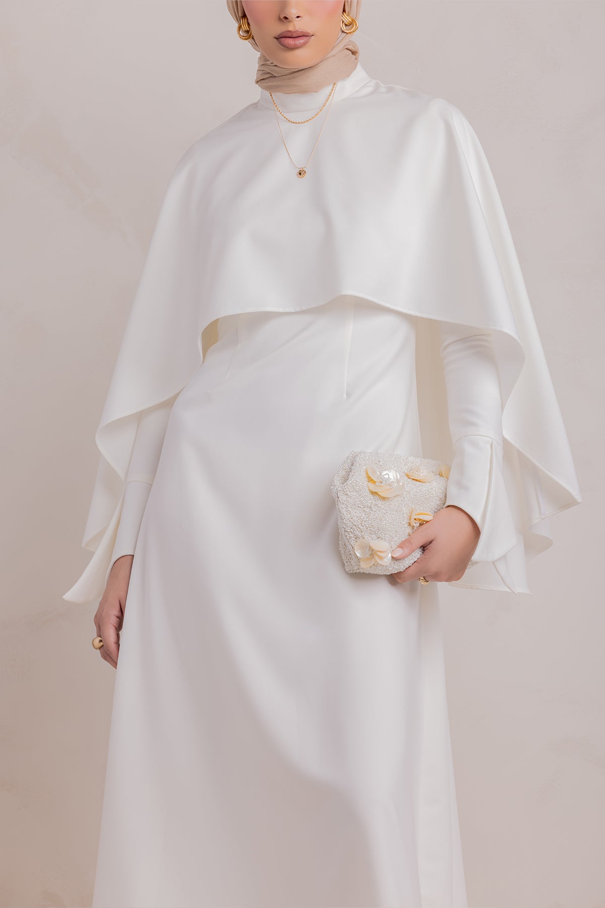 Ari Cape Maxi Gown - Off White - 12