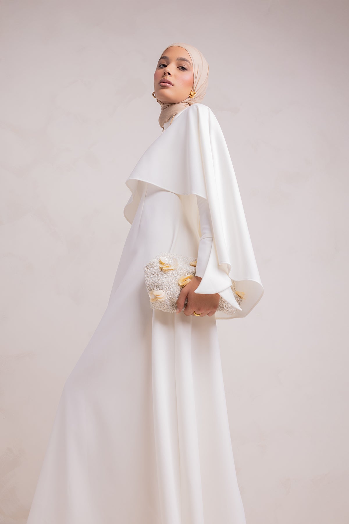 Ari Cape Maxi Gown - Off White - 14