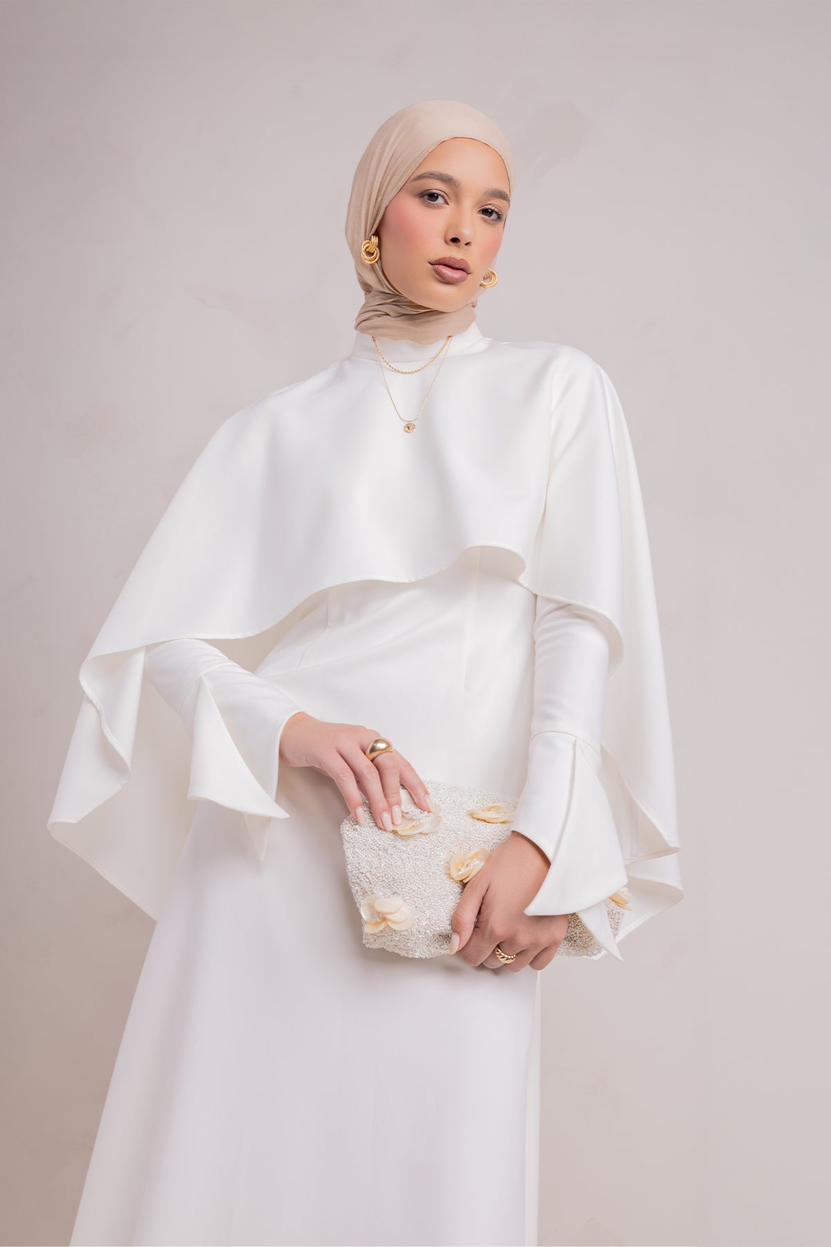 Ari Cape Maxi Gown - Off White - 16