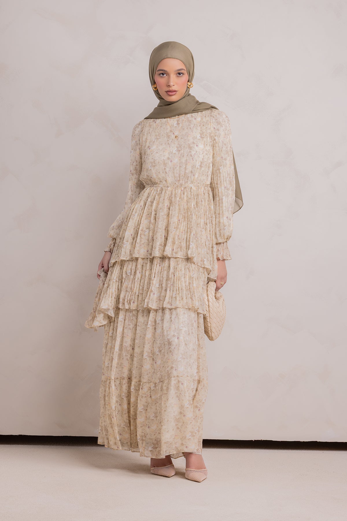 Dalia Pleated Ruffle Maxi Dress- Rosemary